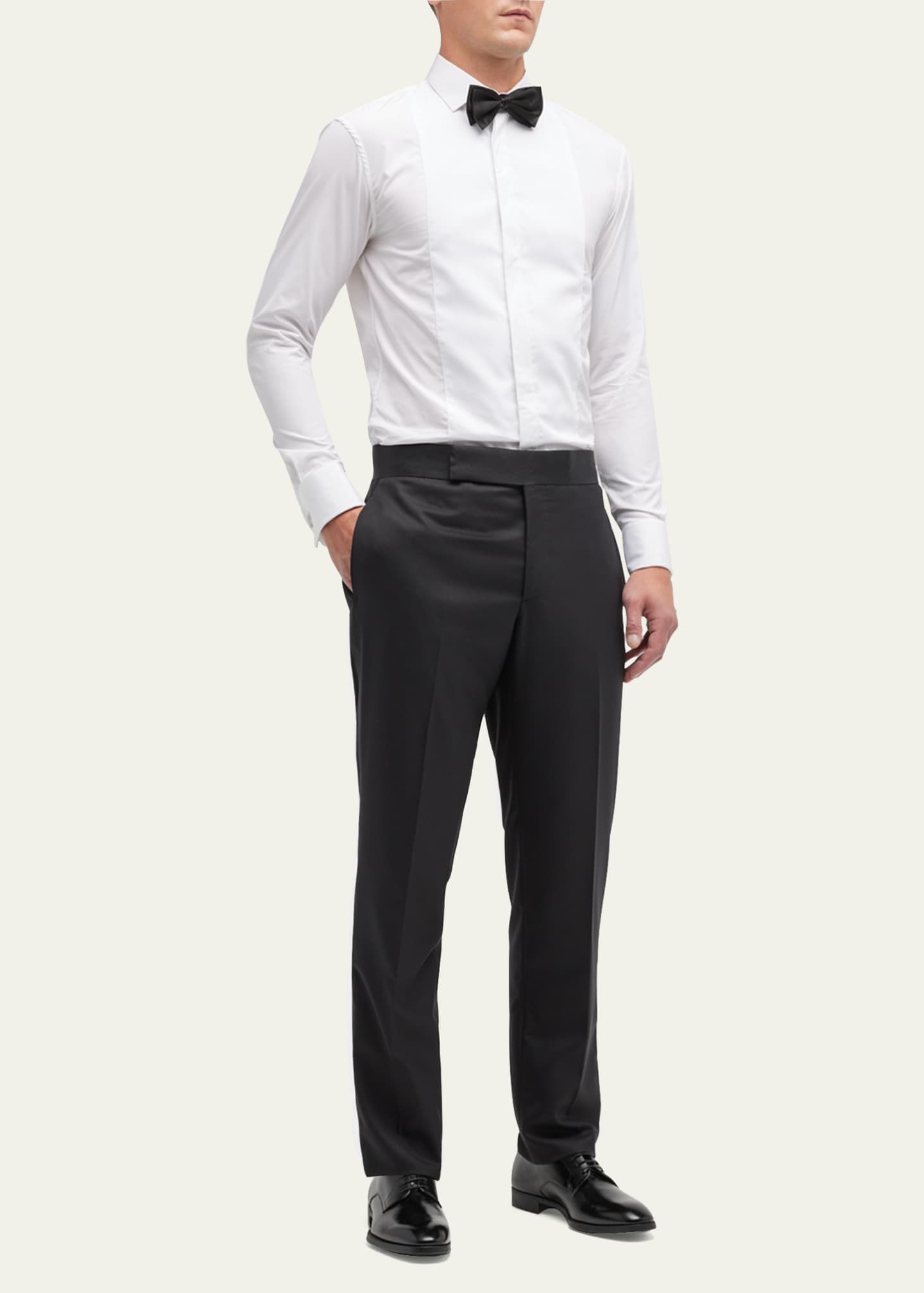 Giorgio Armani Men's Tonal Wool-Blend Tuxedo Pants Image 2 of 5