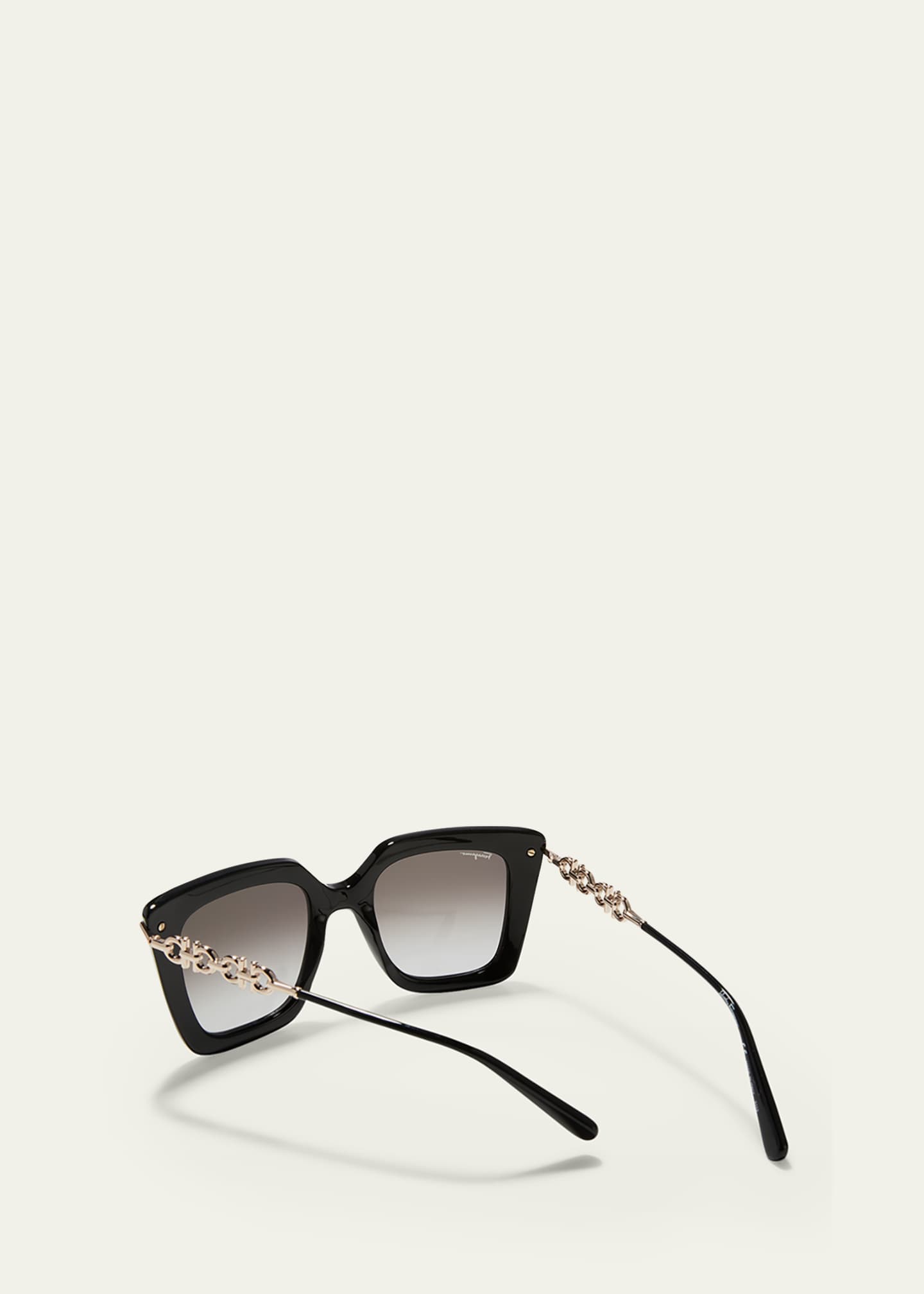 Ferragamo Gancini Chain Square Acetate Metal Sunglasses