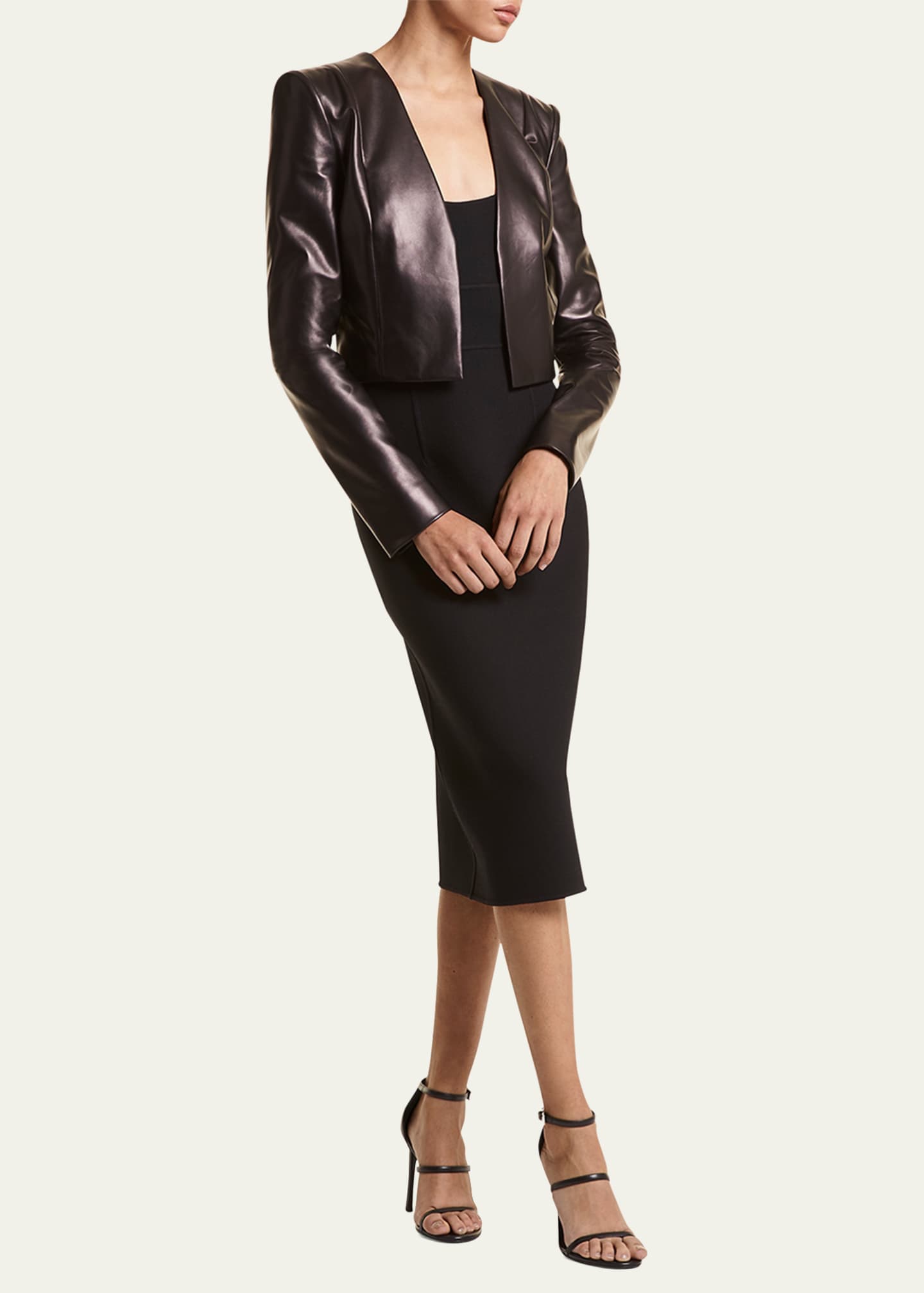 Michael Kors Collection Collarless Leather Crop Bolero Jacket