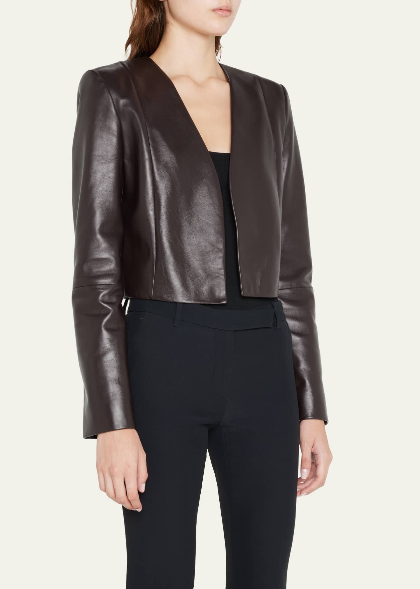 Michael Kors Collection Collarless Leather Crop Bolero Jacket