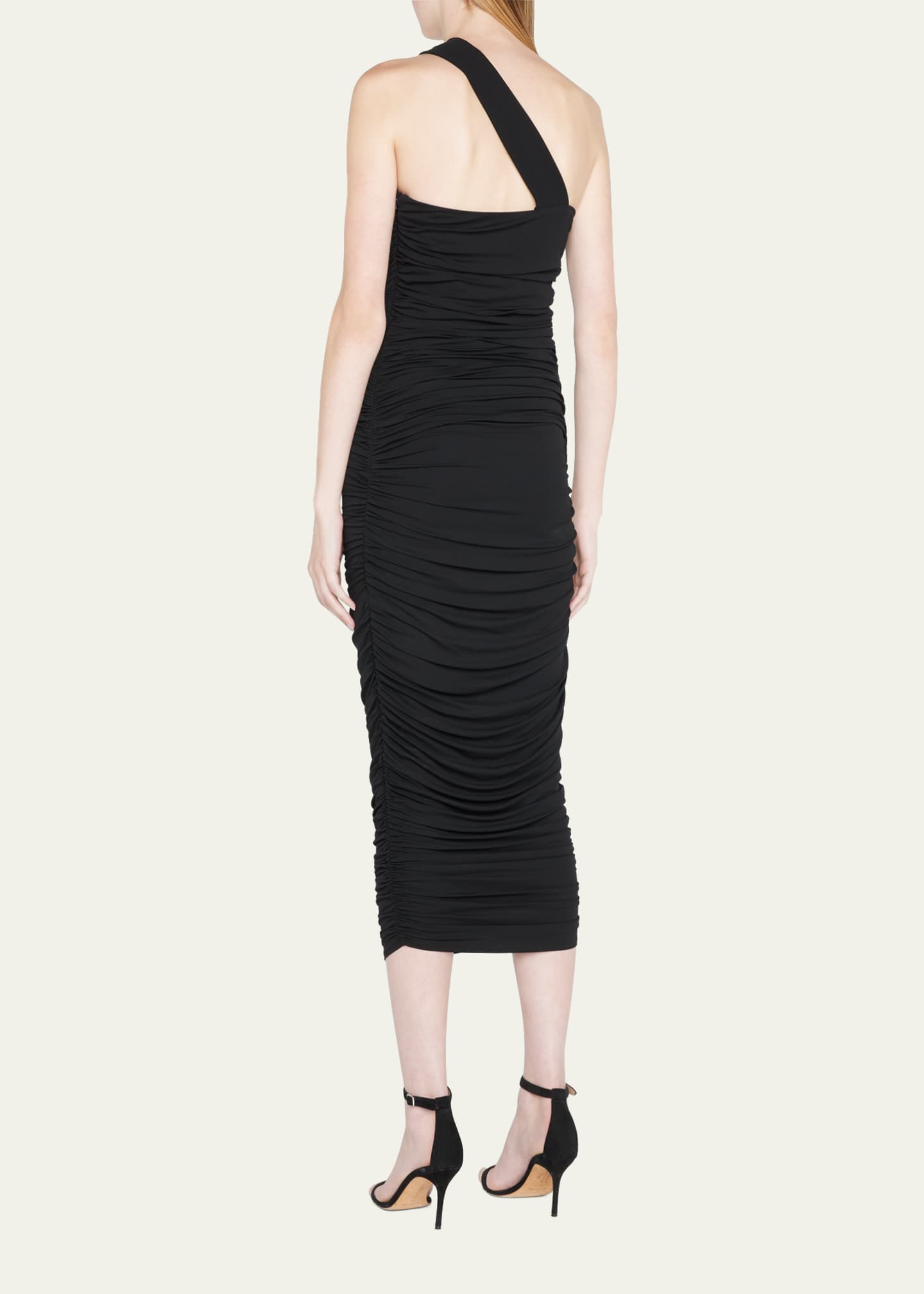Michael Kors Collection One-Shoulder Ruched Jersey Midi Dress ...