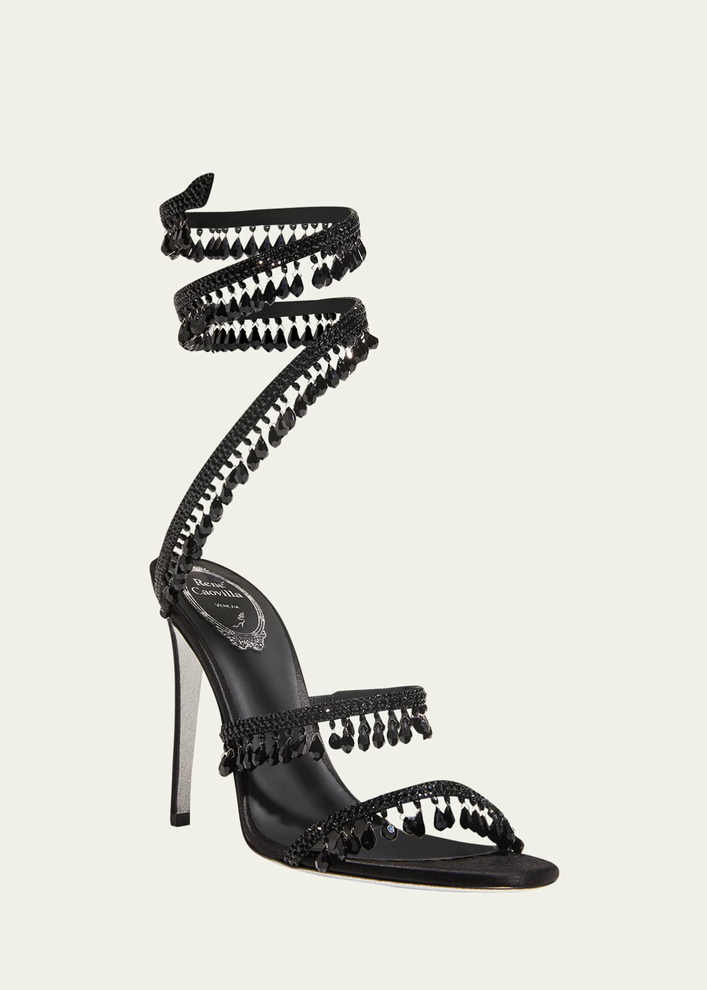 Rene Caovilla Chandelier Beaded Ankle-Wrap Sandals Image 2 of 3
