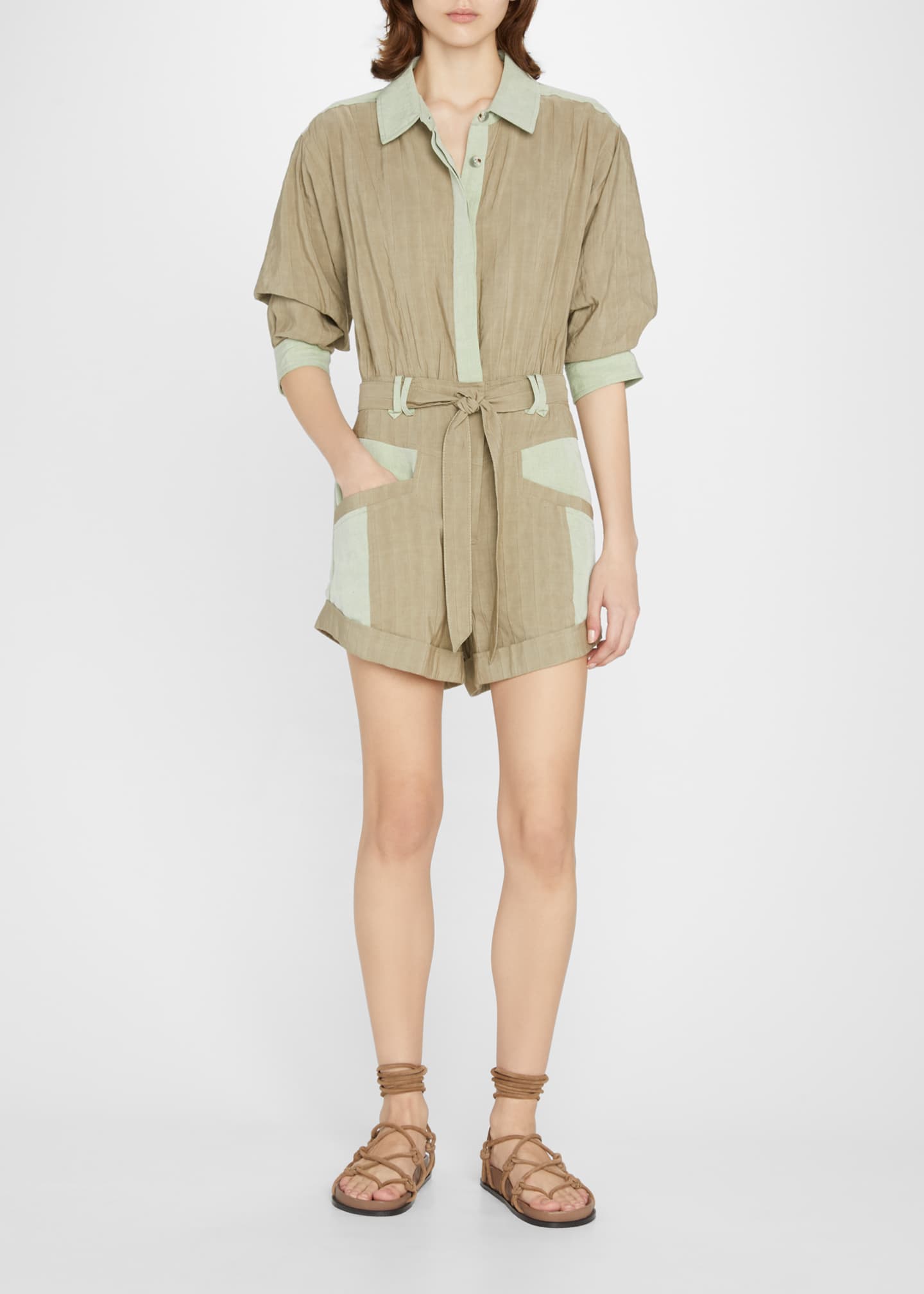 Jonathan Simkhai Linen Aliza Draped Texture Utility Romper in Natural Womens Clothing Jumpsuits and rompers Playsuits 