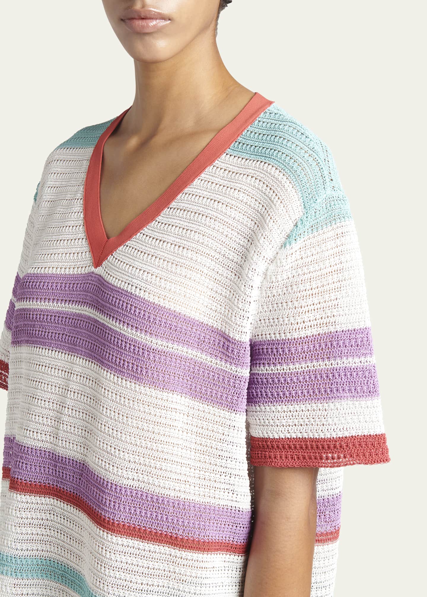 Giorgio Armani Striped Crochet Mini T-Shirt Dress - Bergdorf Goodman