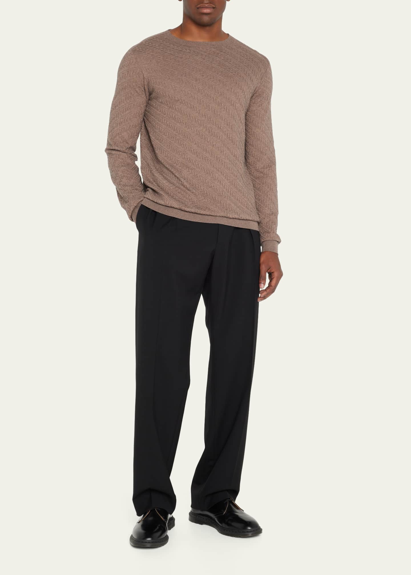 Giorgio Armani Men's Diagonal-Knit Crewneck Sweater - Bergdorf Goodman