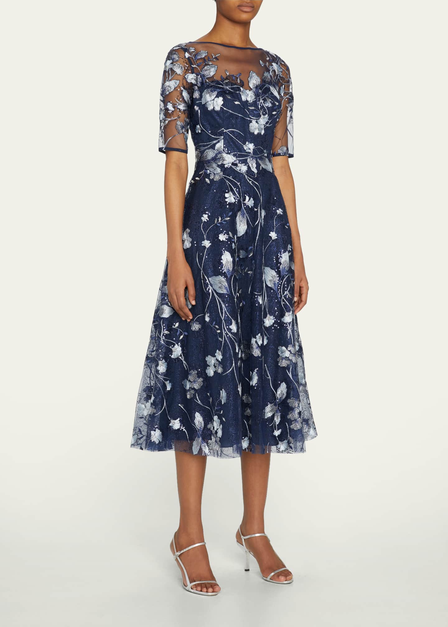 teri jon by rickie freeman cocktail dress For Floral-Embroidered Illusion Tulle Gown Blush Multi this dress is a beautiful choice for cocktail parties Rickie Freeman for Teri Jon