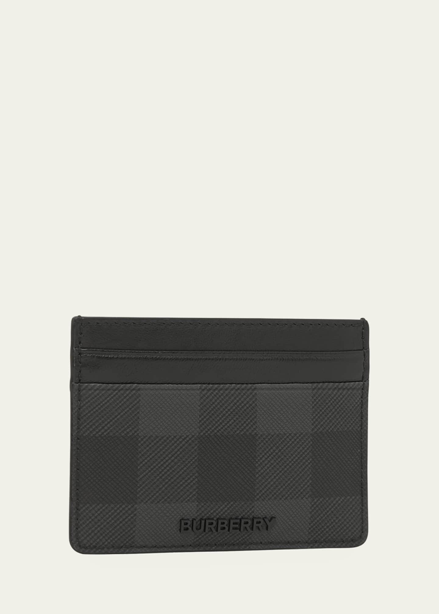 Checked Leather Card Case in Black - Burberry