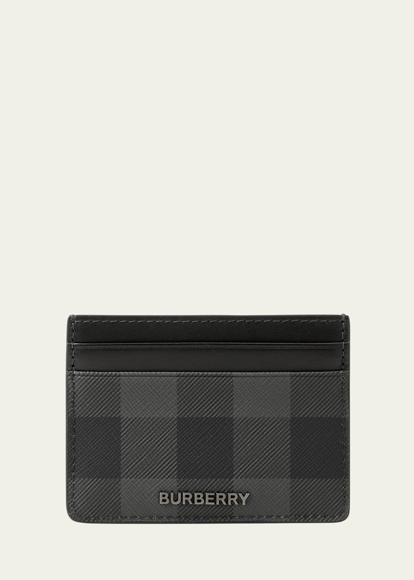 Burberry House Check Chase Black Grainy Leather Money Clip Card Case Wallet  