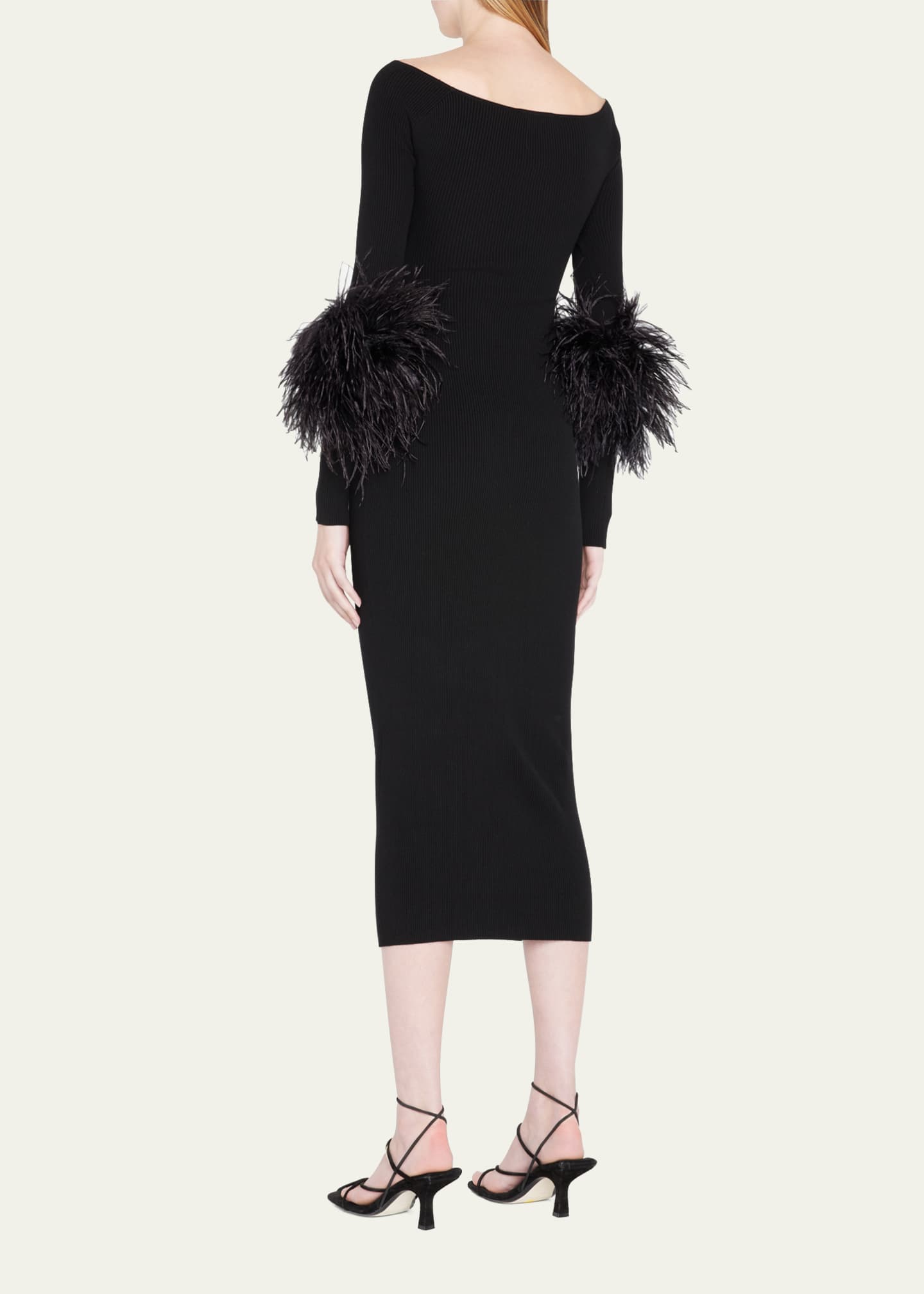 LAPOINTE Criss-Cross Cutout Midi Dress w/ Feather Trim Image 3 of 5