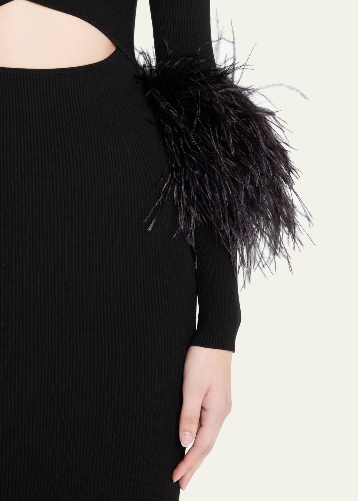 LAPOINTE Criss-Cross Cutout Midi Dress w/ Feather Trim Image 5 of 5