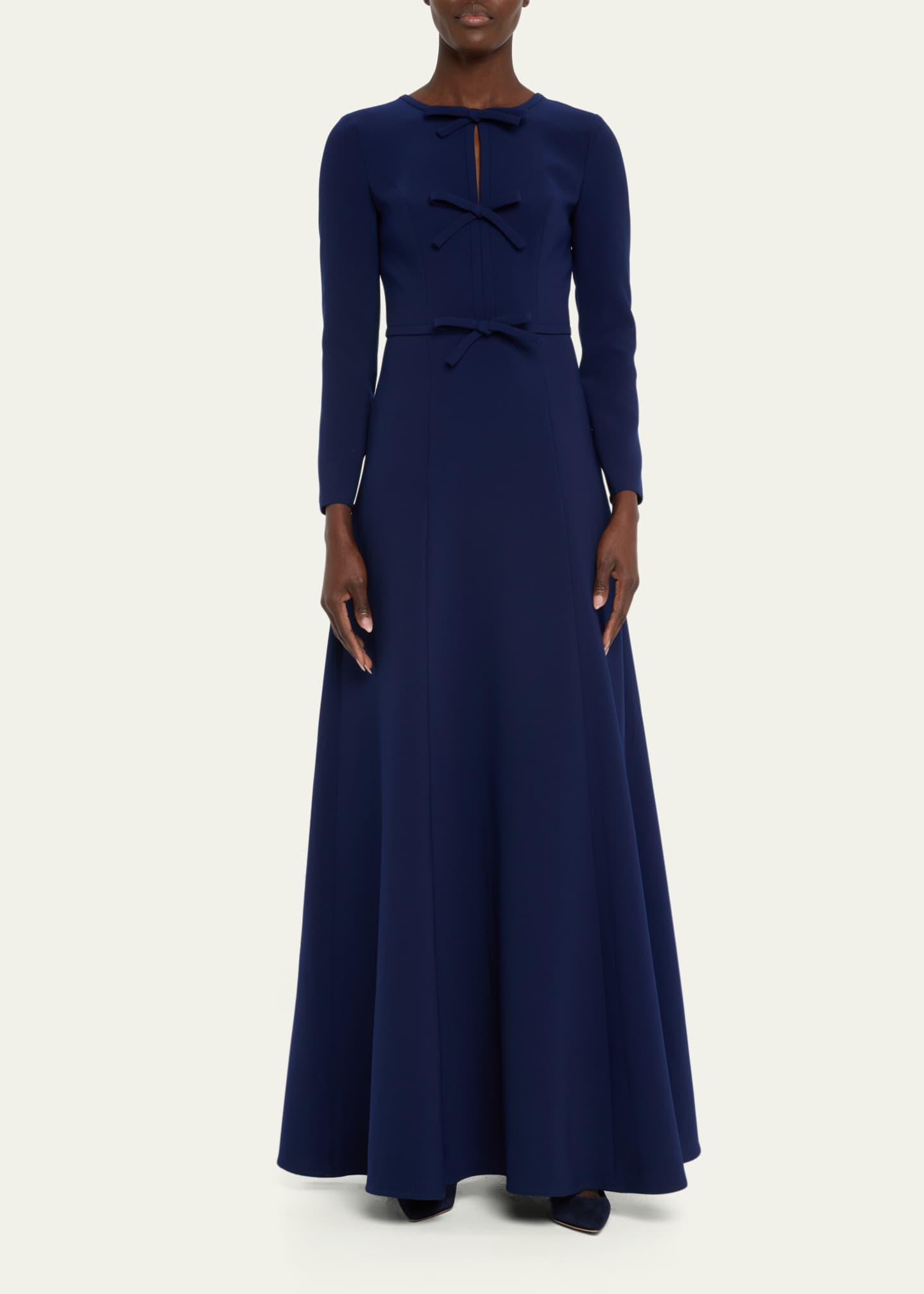 Carolina Herrera Triple Bow Keyhole Long-Sleeve Gown Image 2 of 5