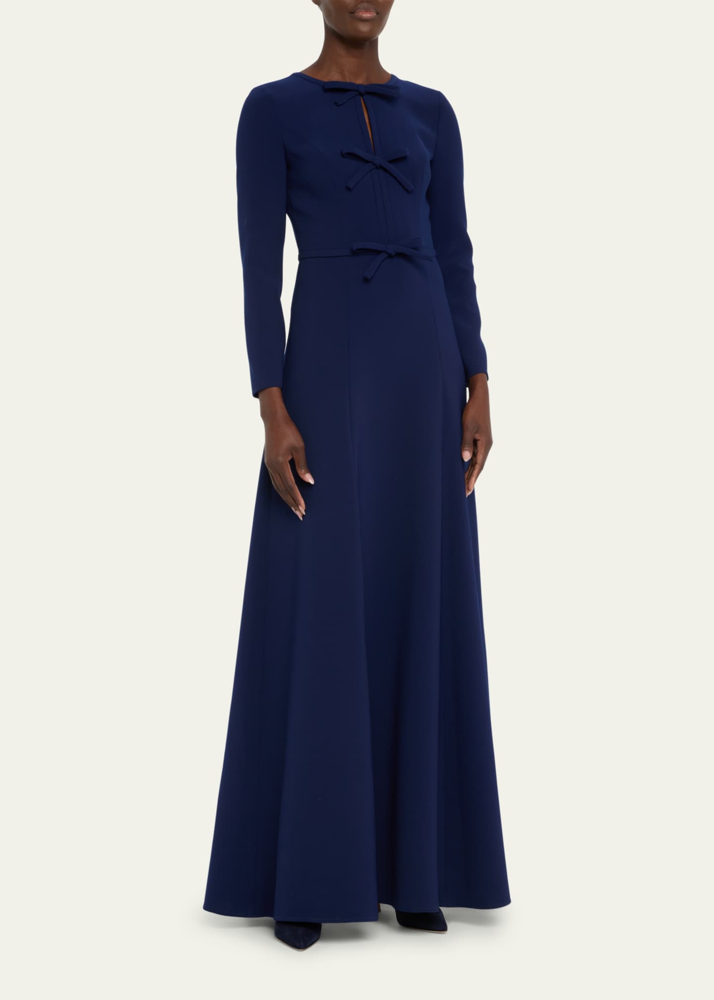 Carolina Herrera Triple Bow Keyhole Long-Sleeve Gown Image 4 of 5