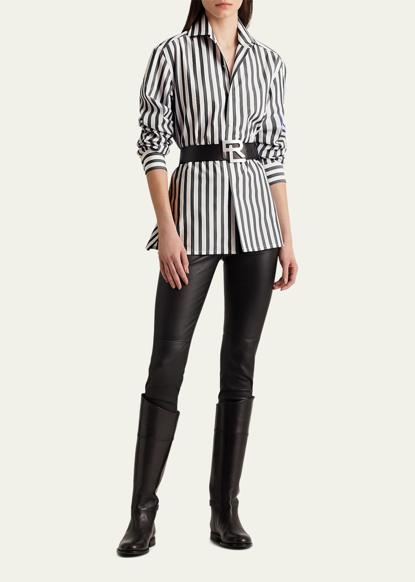 Ralph Lauren Collection Women's Capri Striped Cotton Shirt - Black White - Size 10