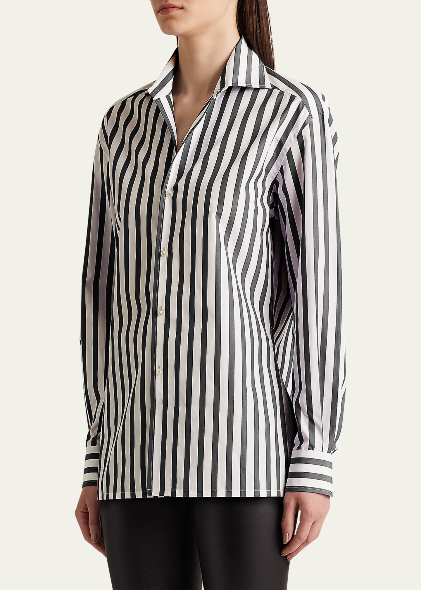 Lauren Ralph Lauren Women's Black & White Striped Button Down Shirt Blouse  Lrg