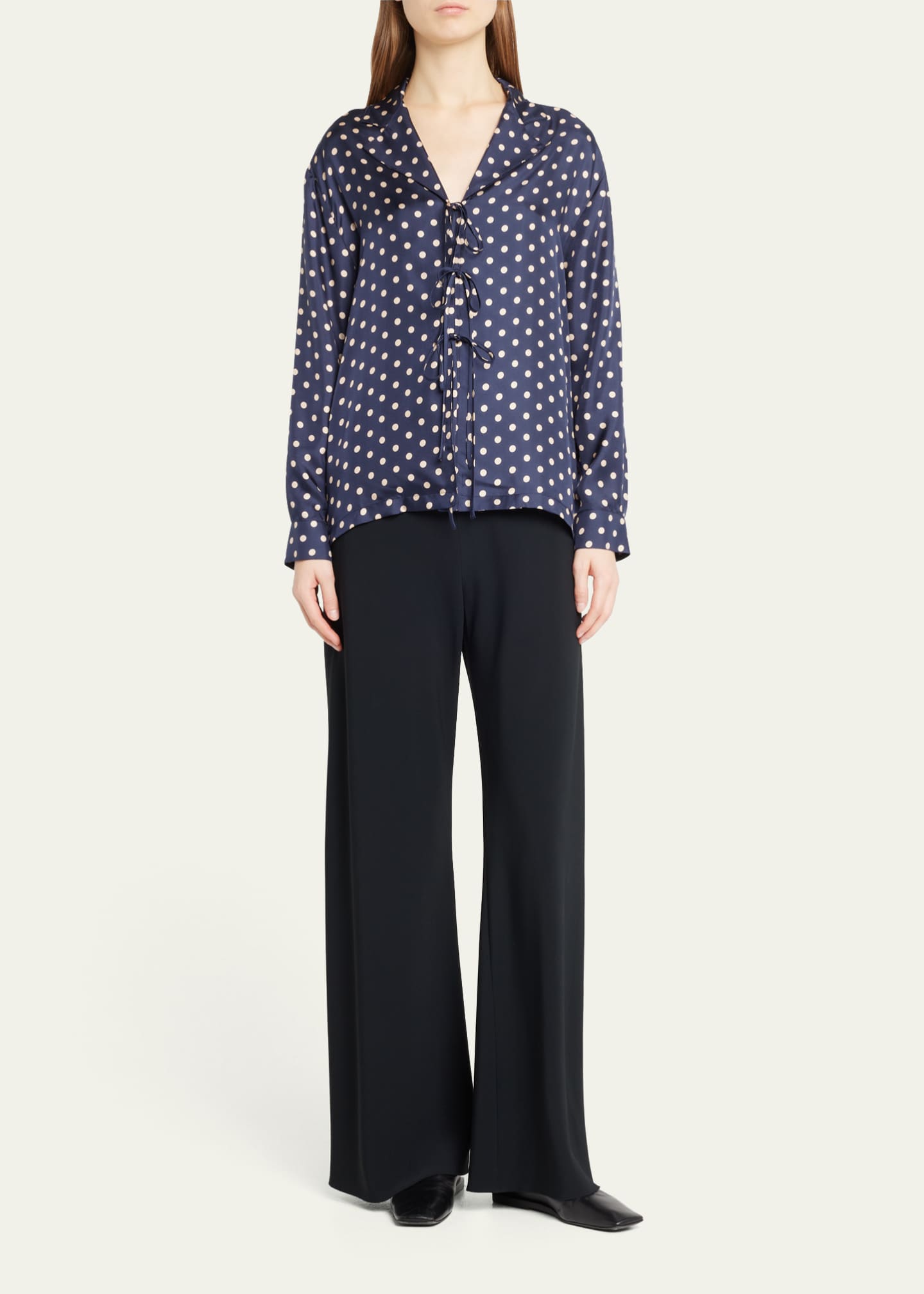 Bode Polka Dot Micro TieFront Silk Shirt Bergdorf Goodman