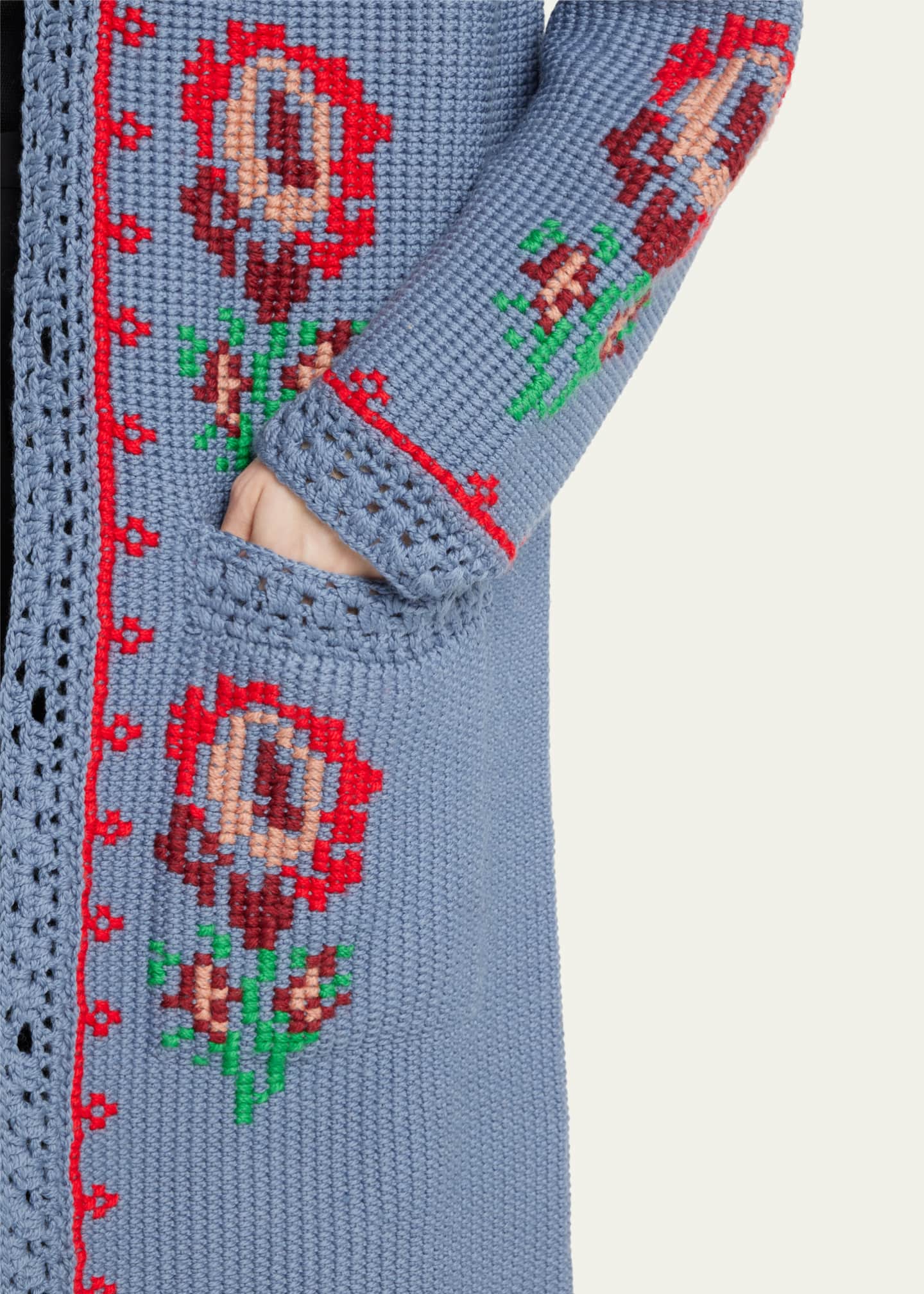 Bode Fluer Cross-Stitch Cardigan with Intarsia Detail - Bergdorf