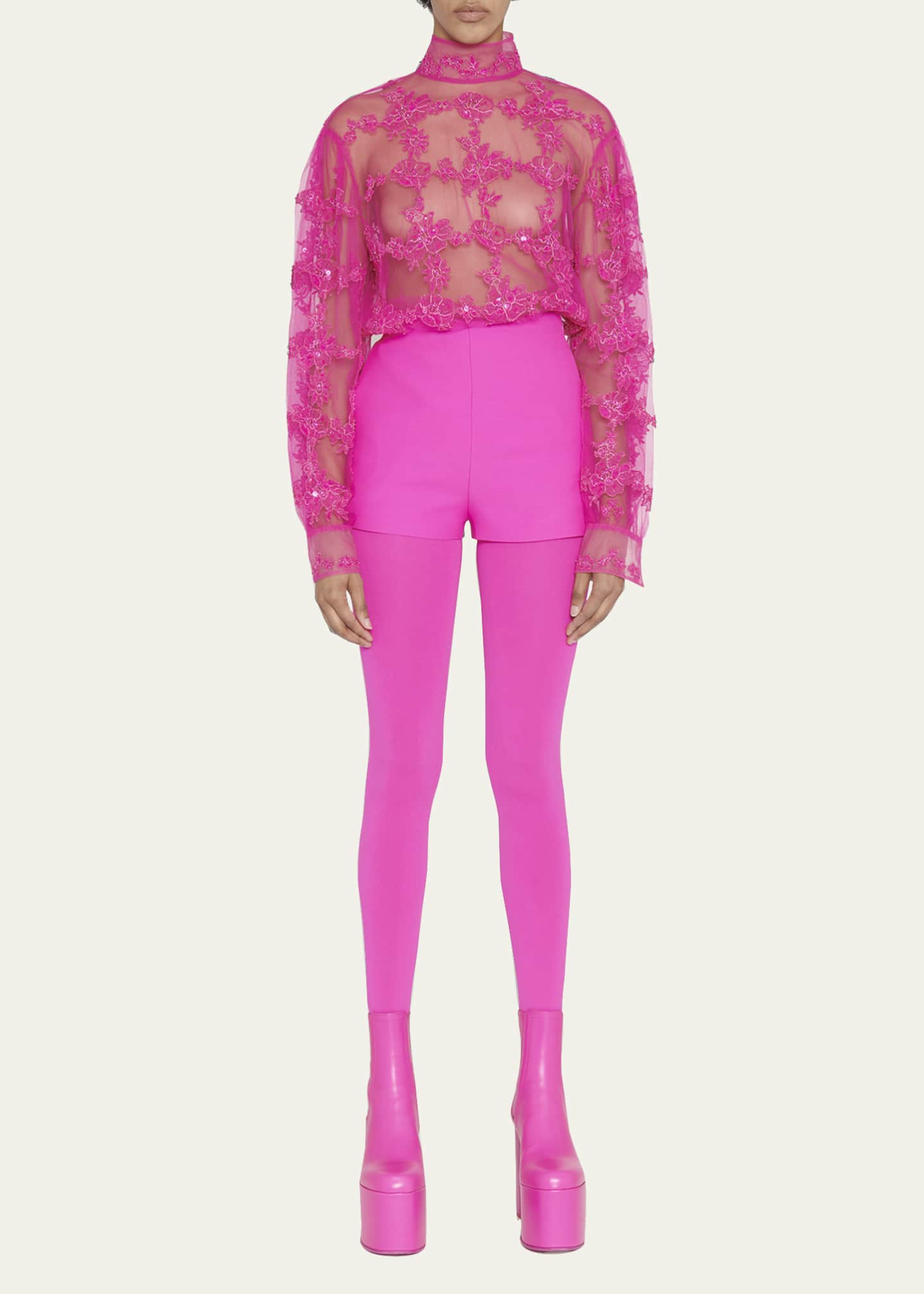 Valentino Garavani Sequin Floral Lace Turtleneck Top Image 1 of 5
