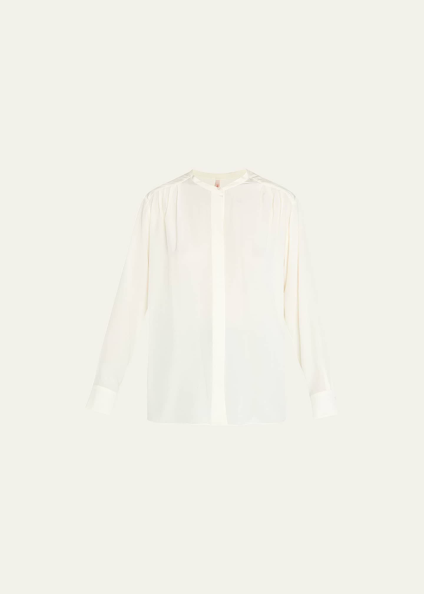 INDRESS Button-Down Crepe Silk Blouse with Shoulder Pleats - Bergdorf ...