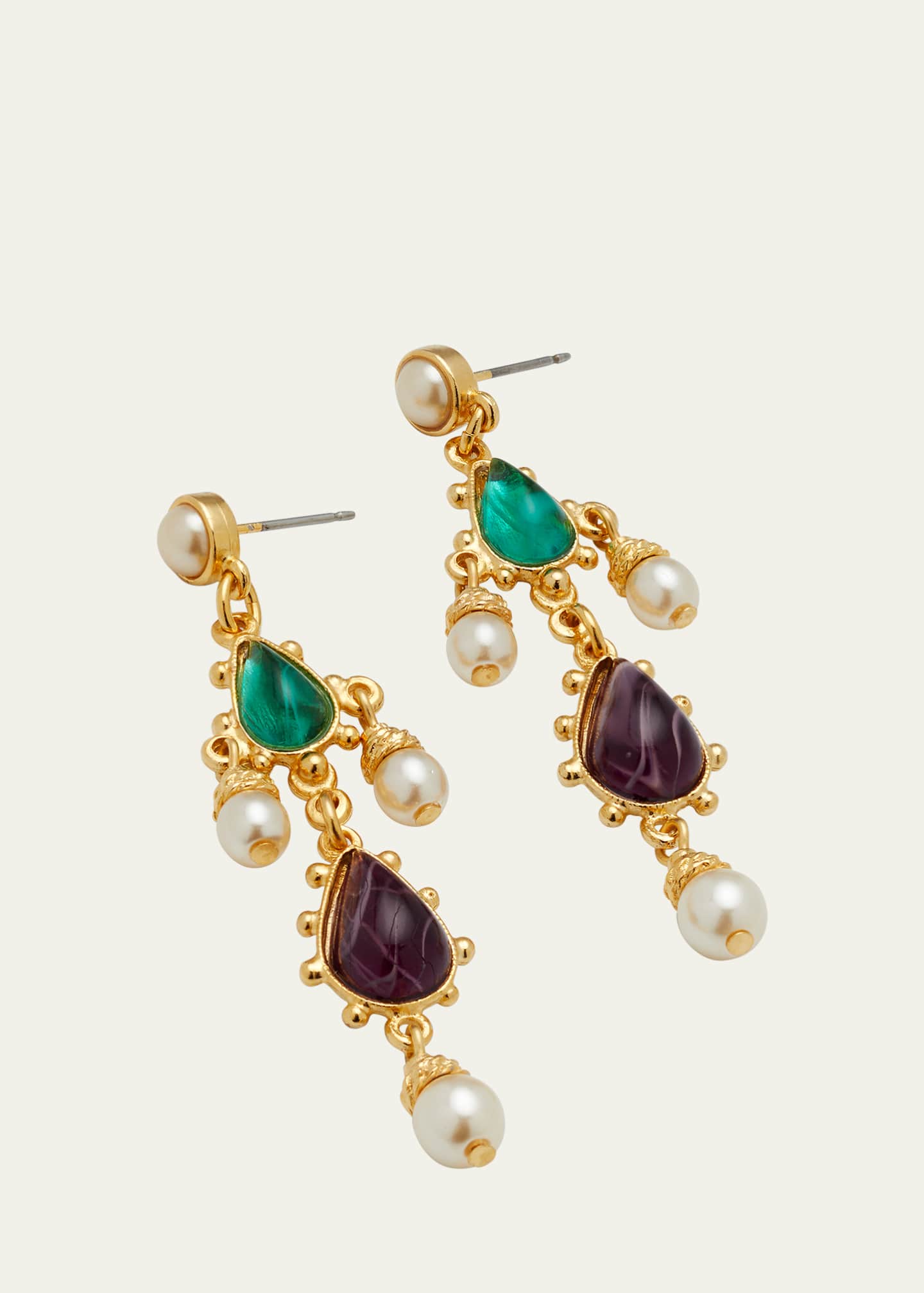 Ben-Amun Gold Stone and Pearly Earrings Image 3 of 4