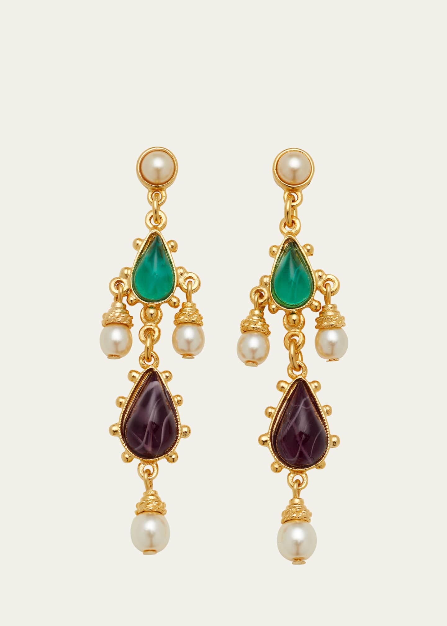 Ben-Amun Gold Stone and Pearly Earrings Image 1 of 4