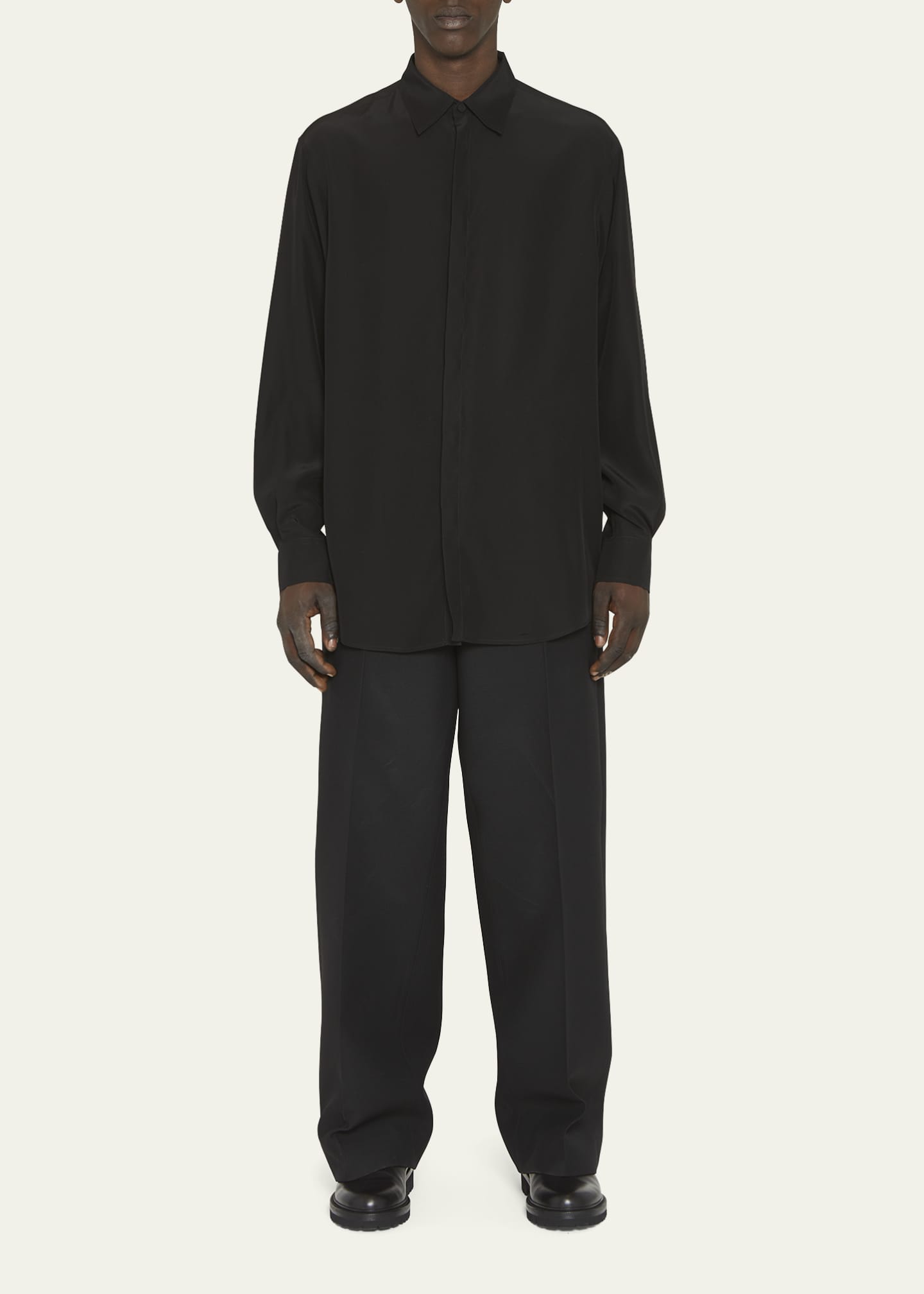 Valentino Garavani Men's Solid Silk ButtonDown Shirt Bergdorf Goodman