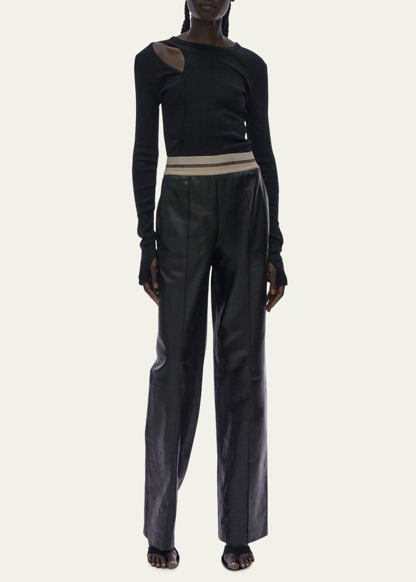 HELMUT LANG Belted satin like wide-leg pants
