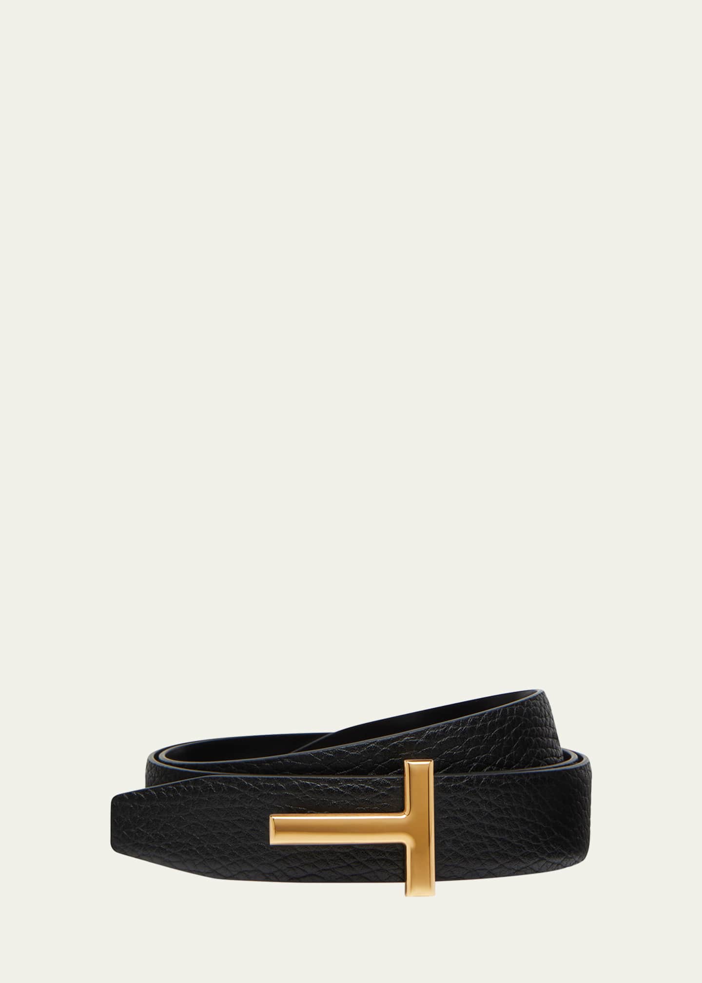 Tom Ford T Buckle Grain Leather Belt Black
