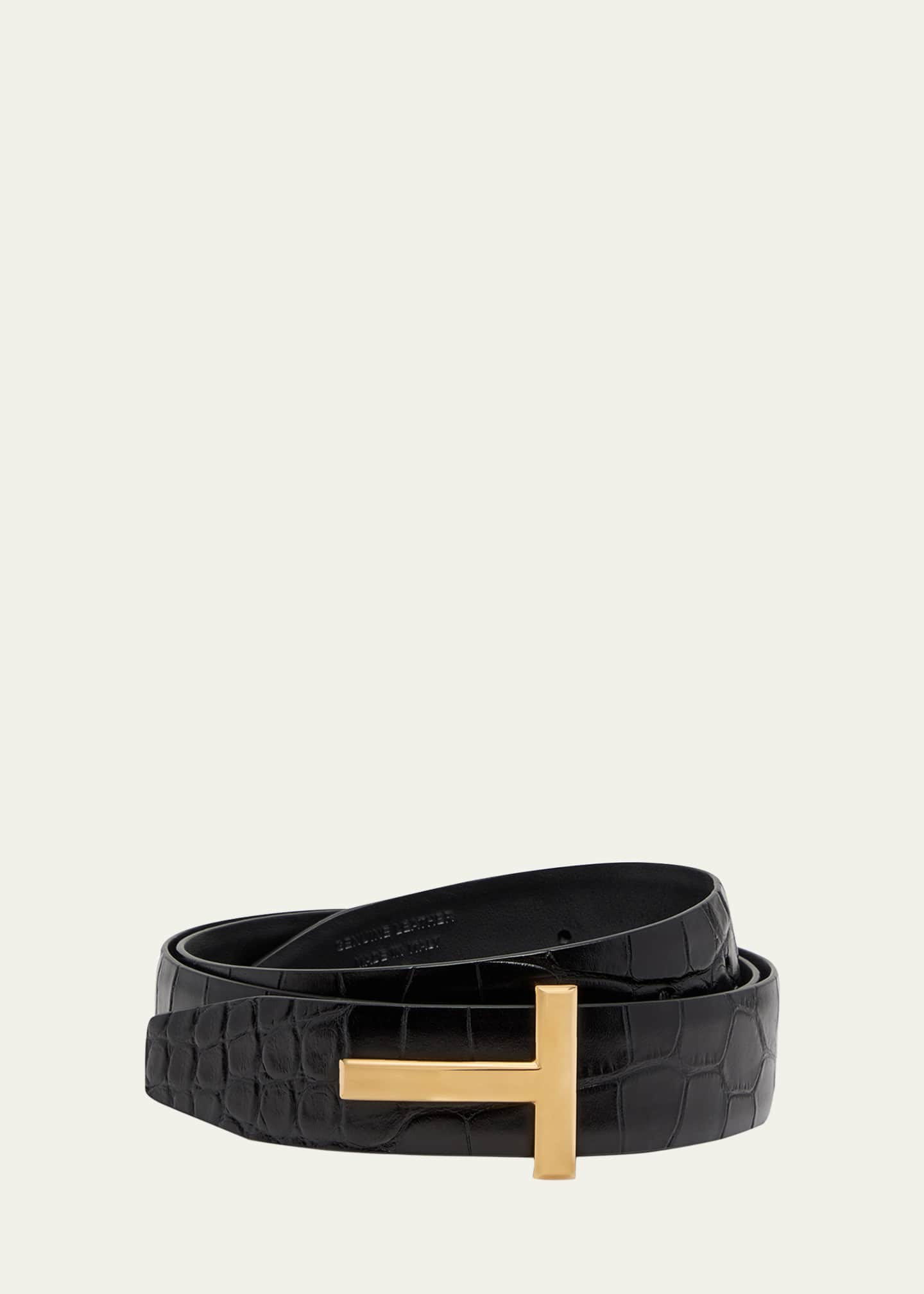 TOM FORD T Buckle Croc-Embossed Patent Belt - Bergdorf Goodman