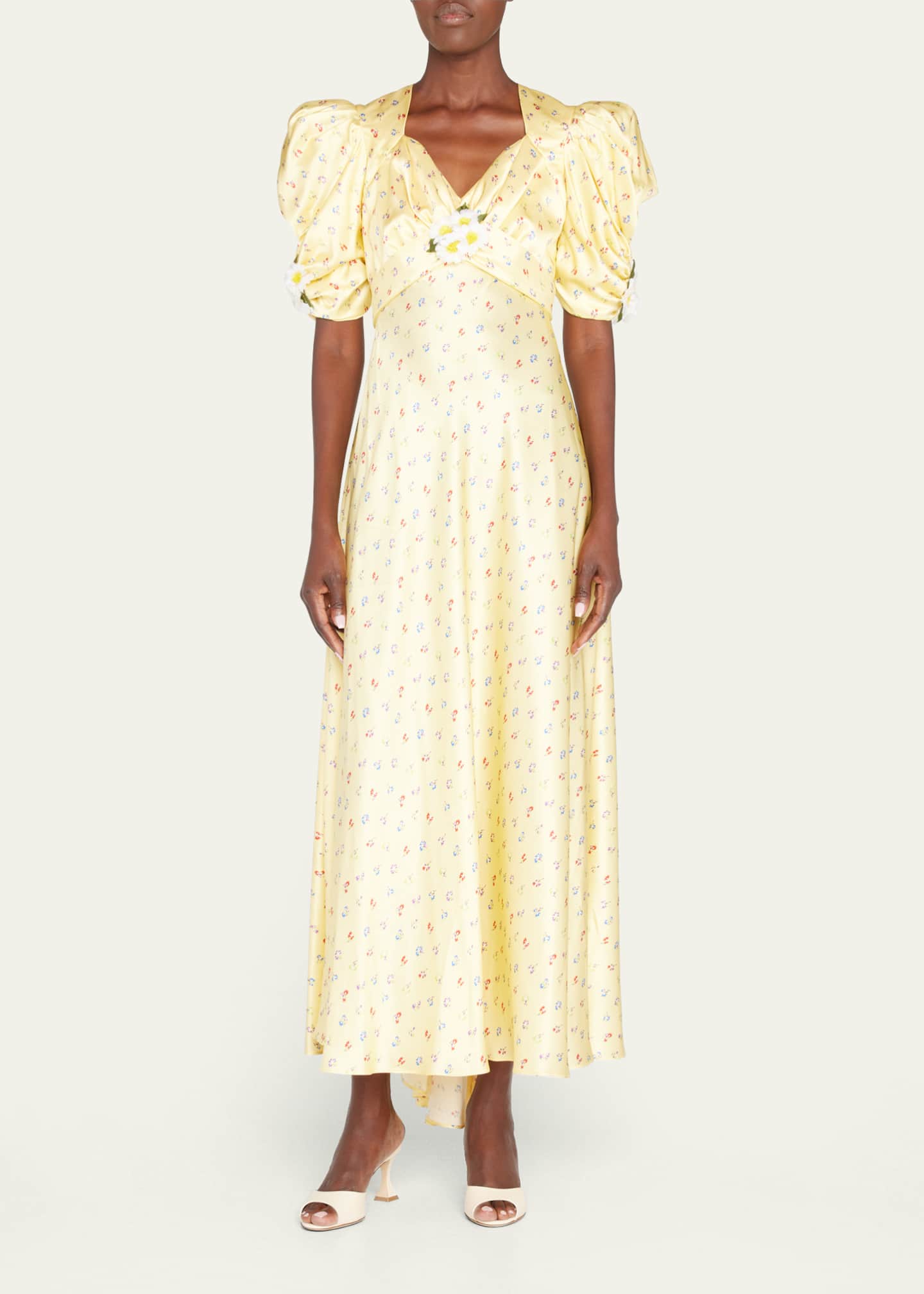 Rodarte FloralPrint Maxi Silk Dress with Silk Daisies Bergdorf Goodman