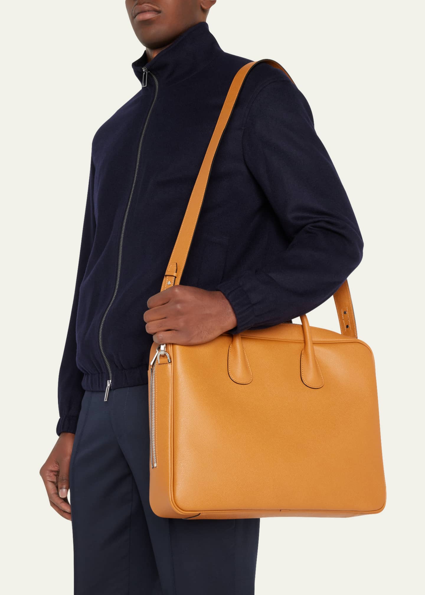 Valextra Men's My Logo Pebble Leather Briefcase Bergdorf Goodman