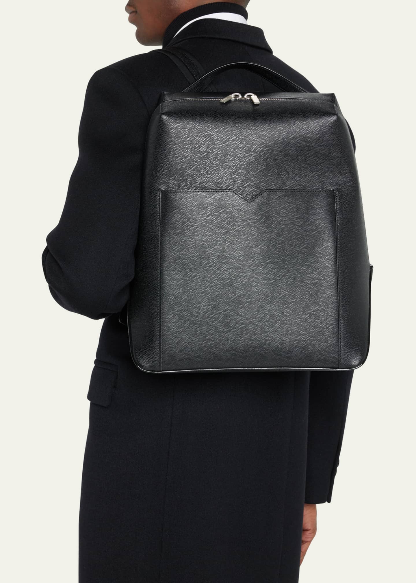 Valextra Men's V-Compact V-Line Pebble Leather Backpack - Bergdorf Goodman