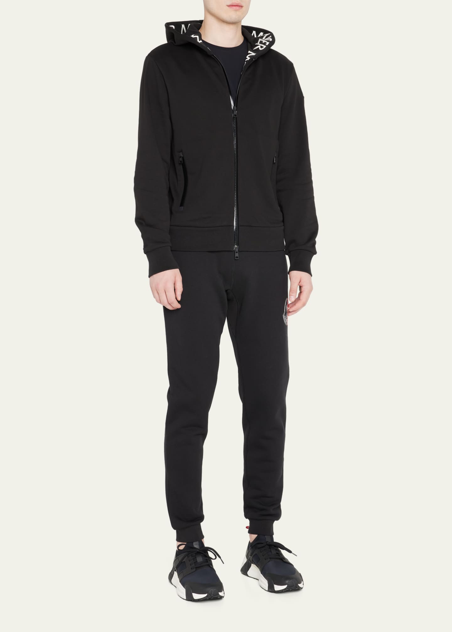 Moncler Men's Logo-Tape Fleece Zip Hoodie - Bergdorf Goodman