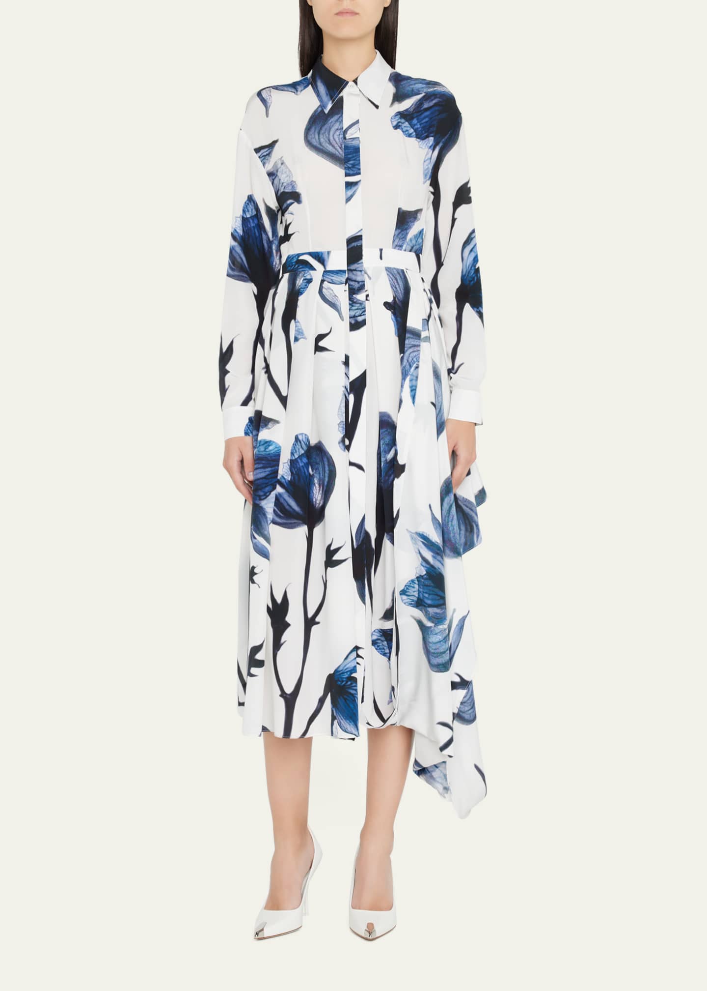 McQueen Bellflower-Print Asymmetric Midi Shirtdress Image 2 of 5