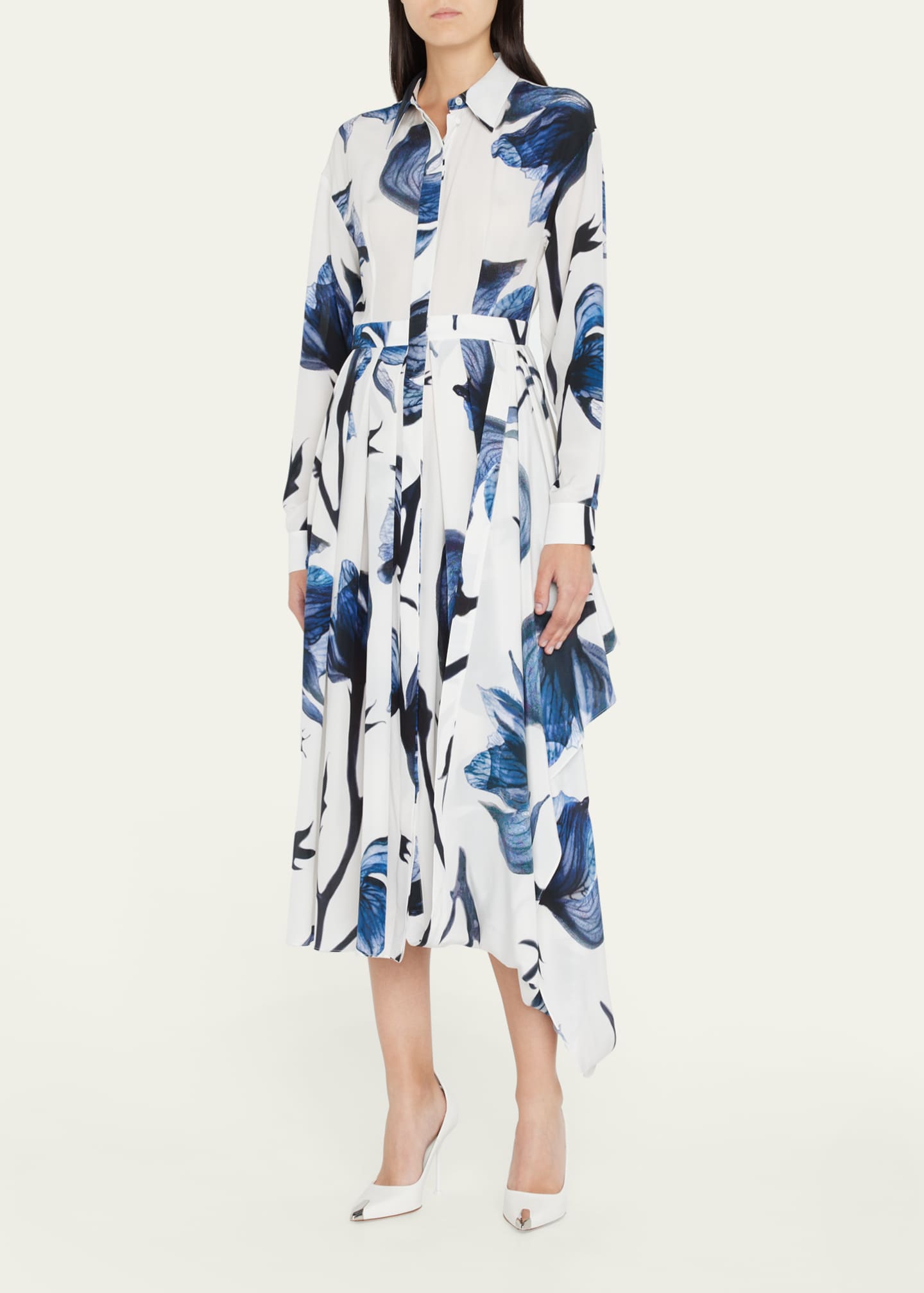 McQueen Bellflower-Print Asymmetric Midi Shirtdress Image 4 of 5