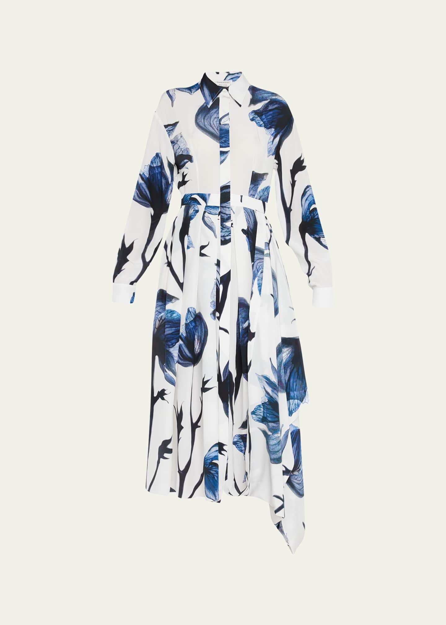 McQueen Bellflower-Print Asymmetric Midi Shirtdress Image 1 of 5