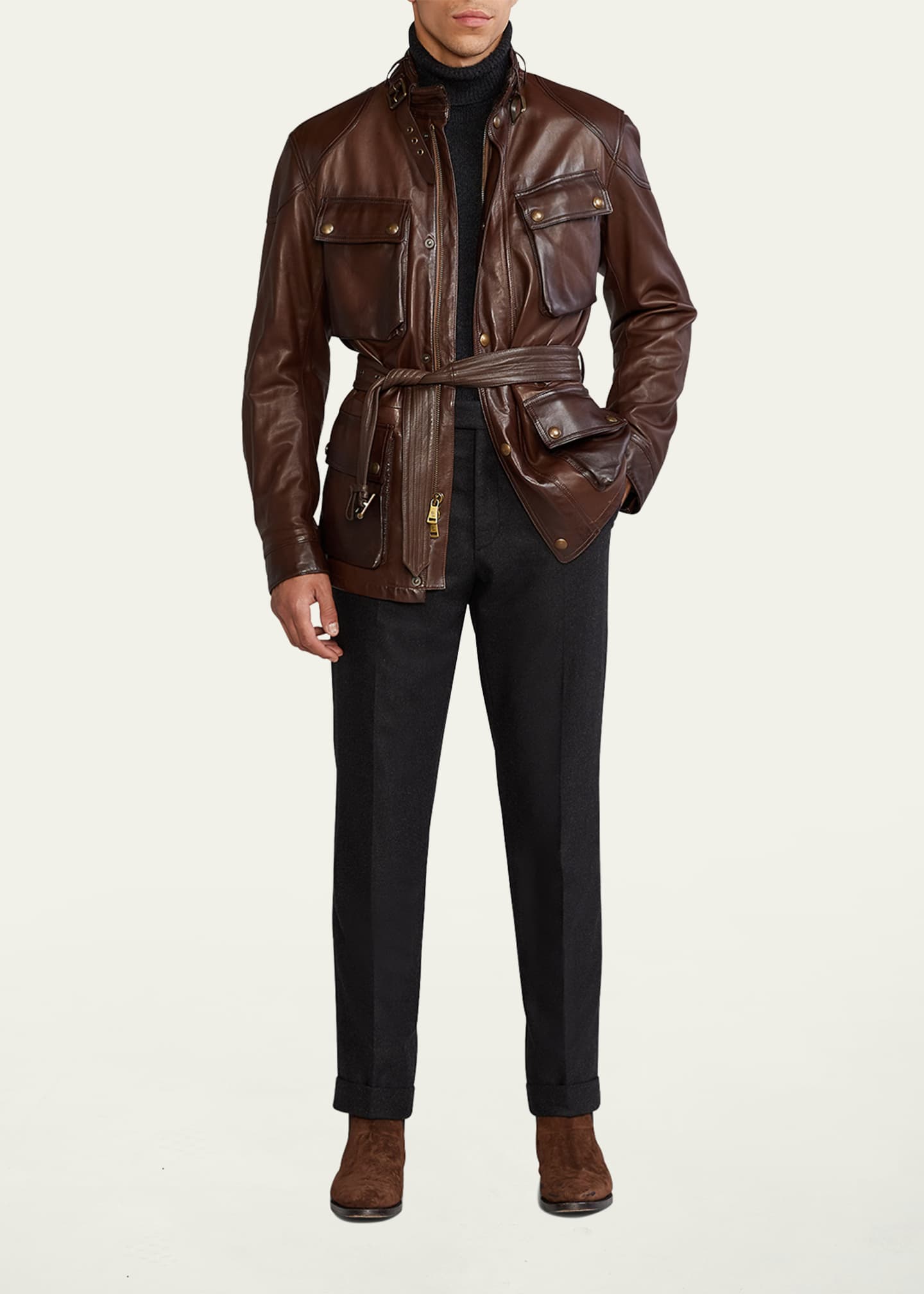 Polo Ralph Lauren Washed Leather Utility Jacket for Men