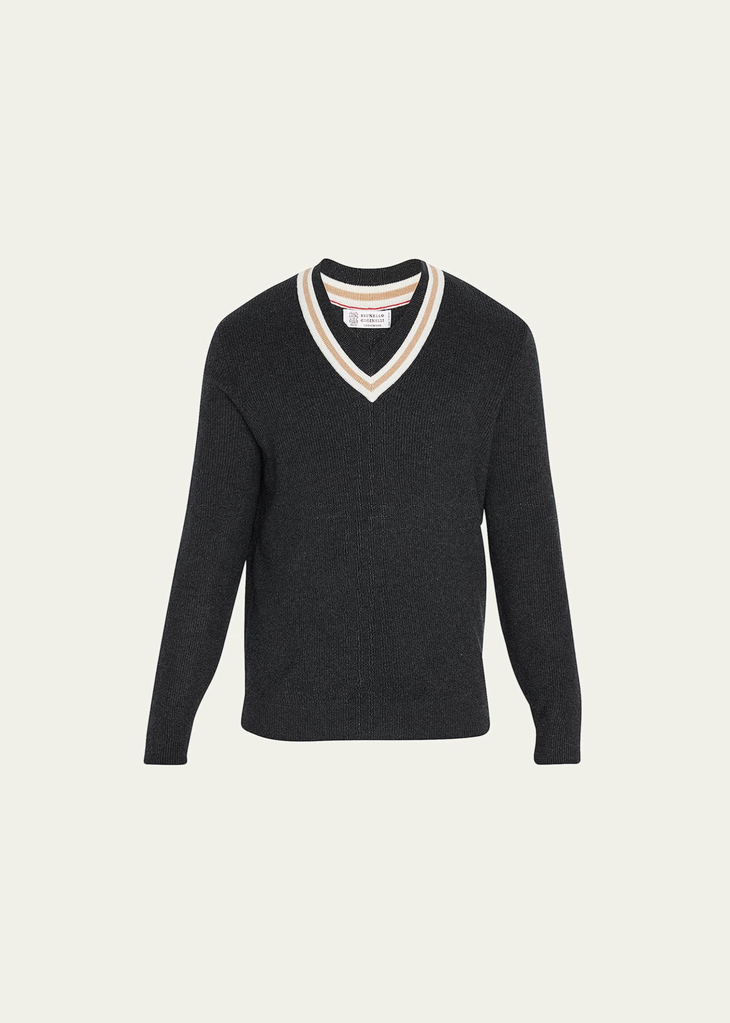 Brunello Cucinelli Men s Cashmere Varsity V Neck Sweater