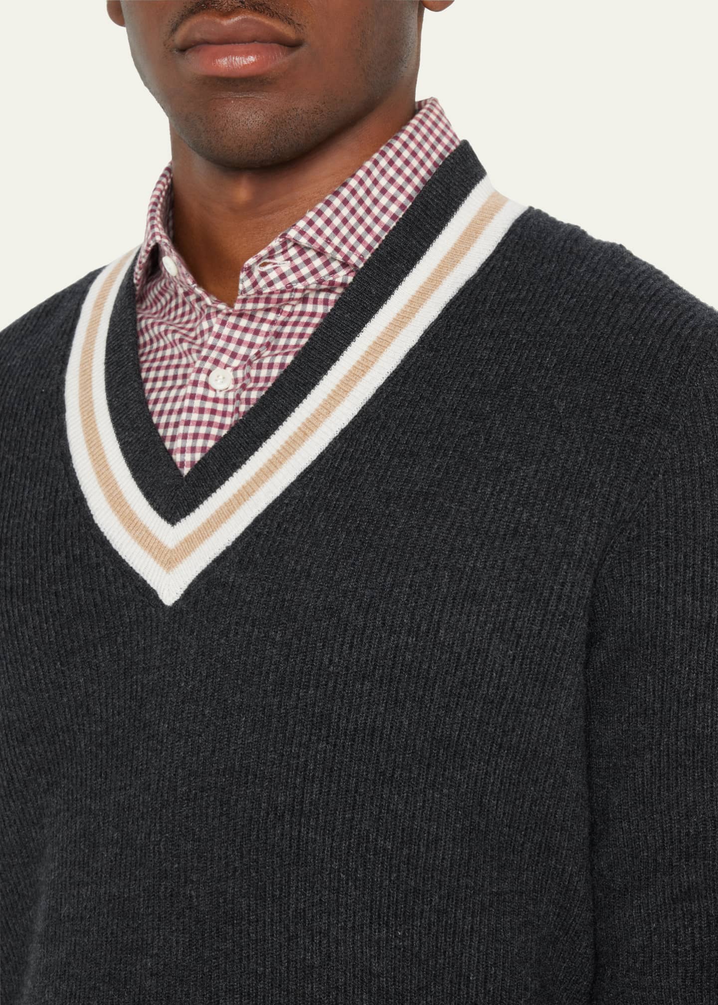 Brunello Cucinelli Men s Cashmere Varsity V Neck Sweater