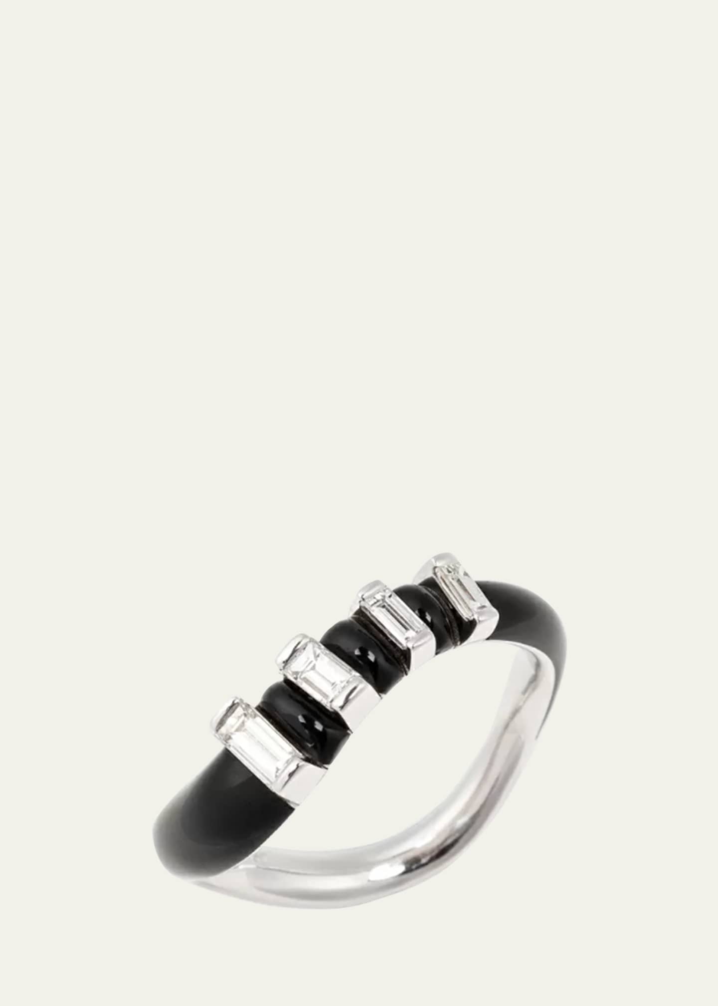 Nikos Koulis Oui Wave Band Ring in 18K White Gold with Black Enamel and White Diamonds