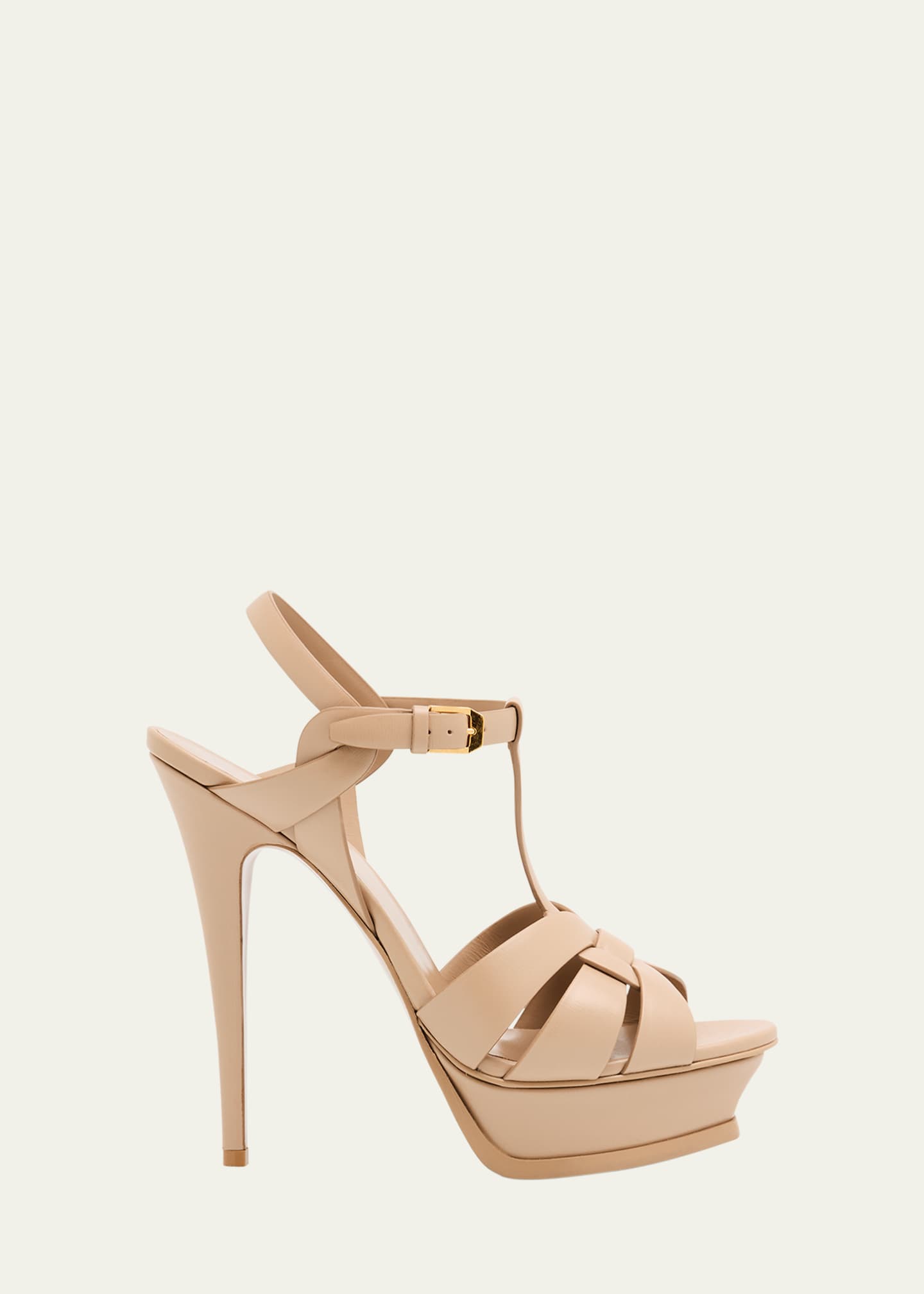 Saint Laurent Tribute Leather T-Strap Platform Sandals Image 1 of 6