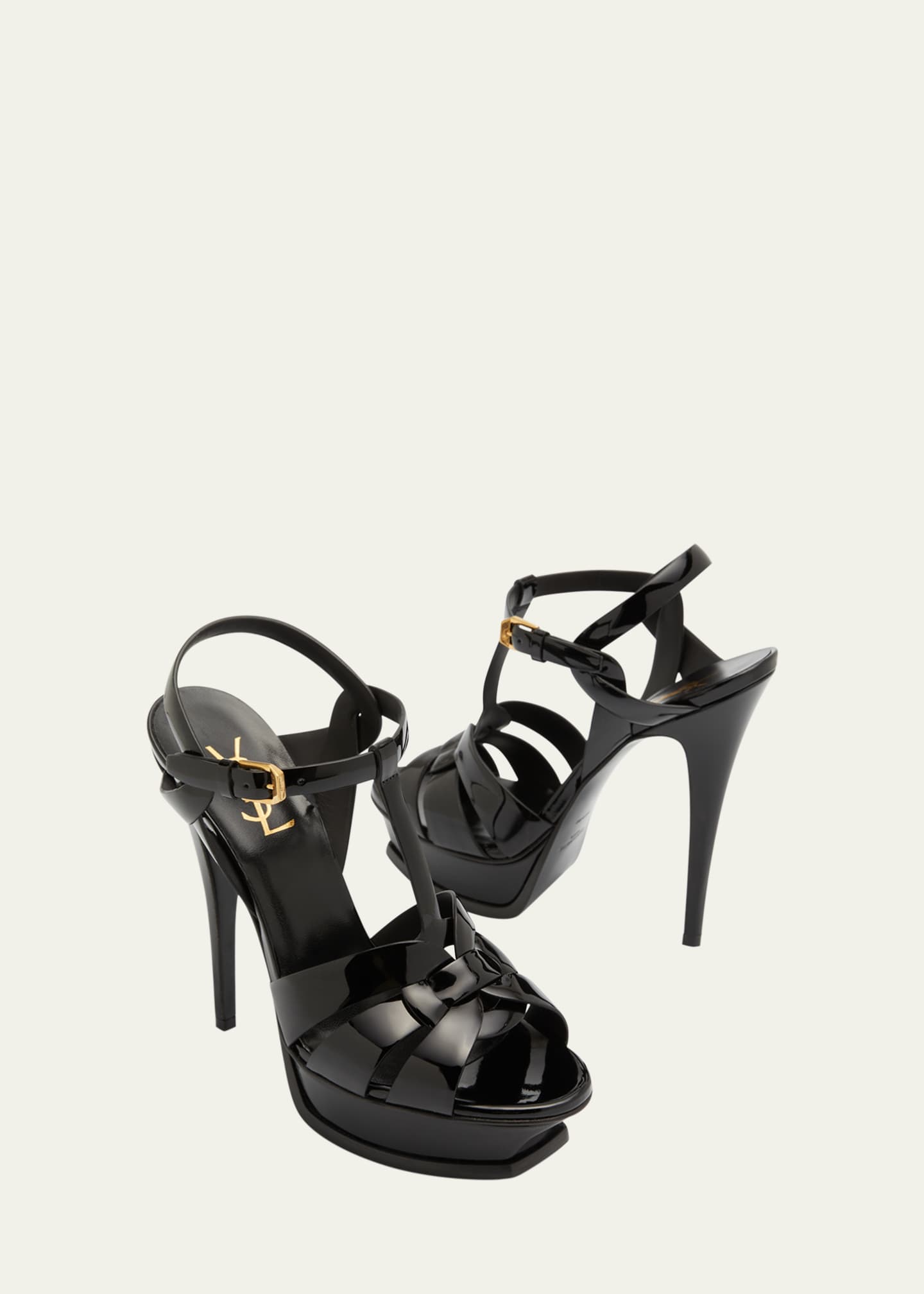 Saint Laurent Tribute Patent T-Strap Platform Sandals Image 7 of 7