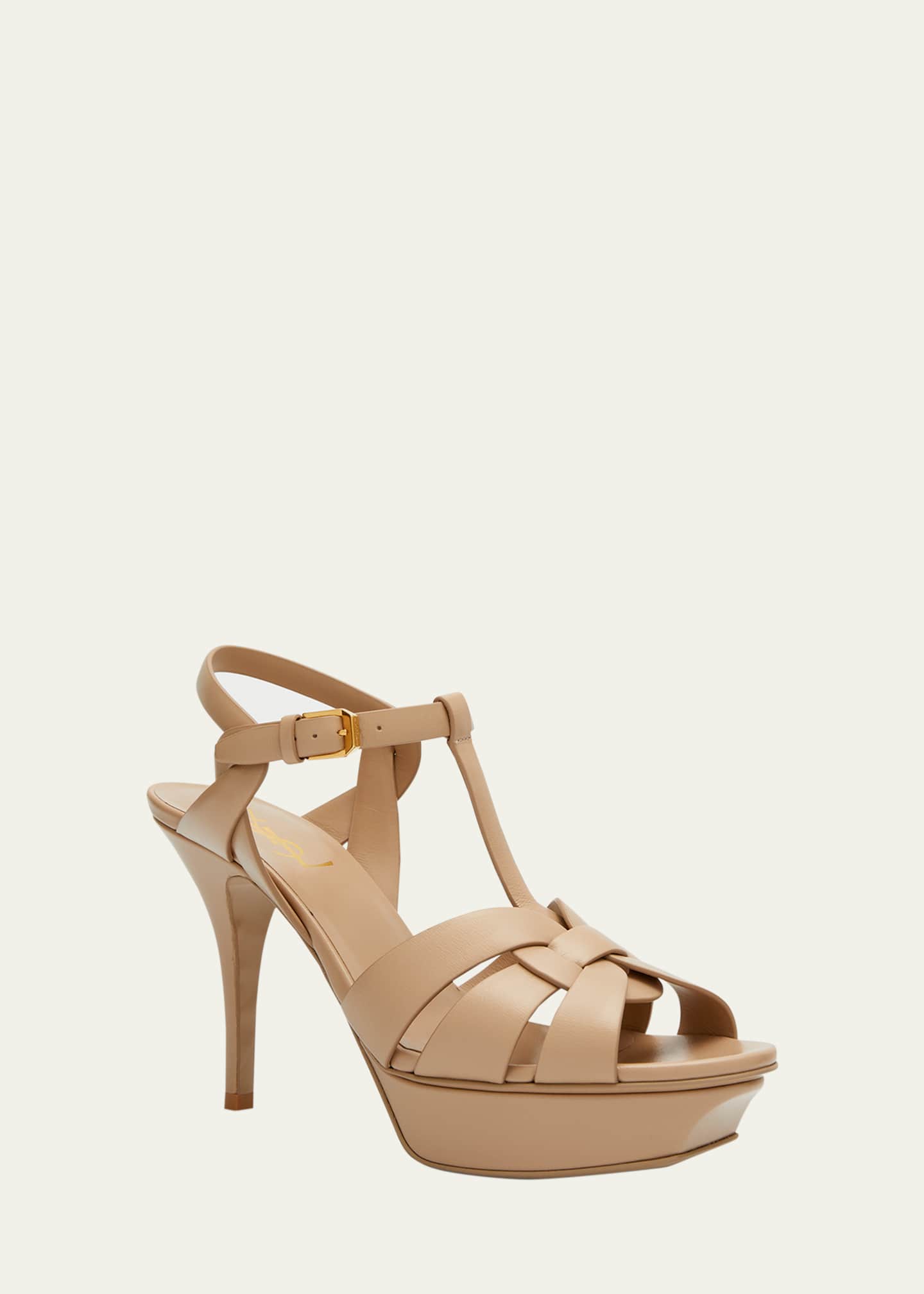 Saint Laurent Tribute Leather T-Strap Platform Sandals Image 2 of 5