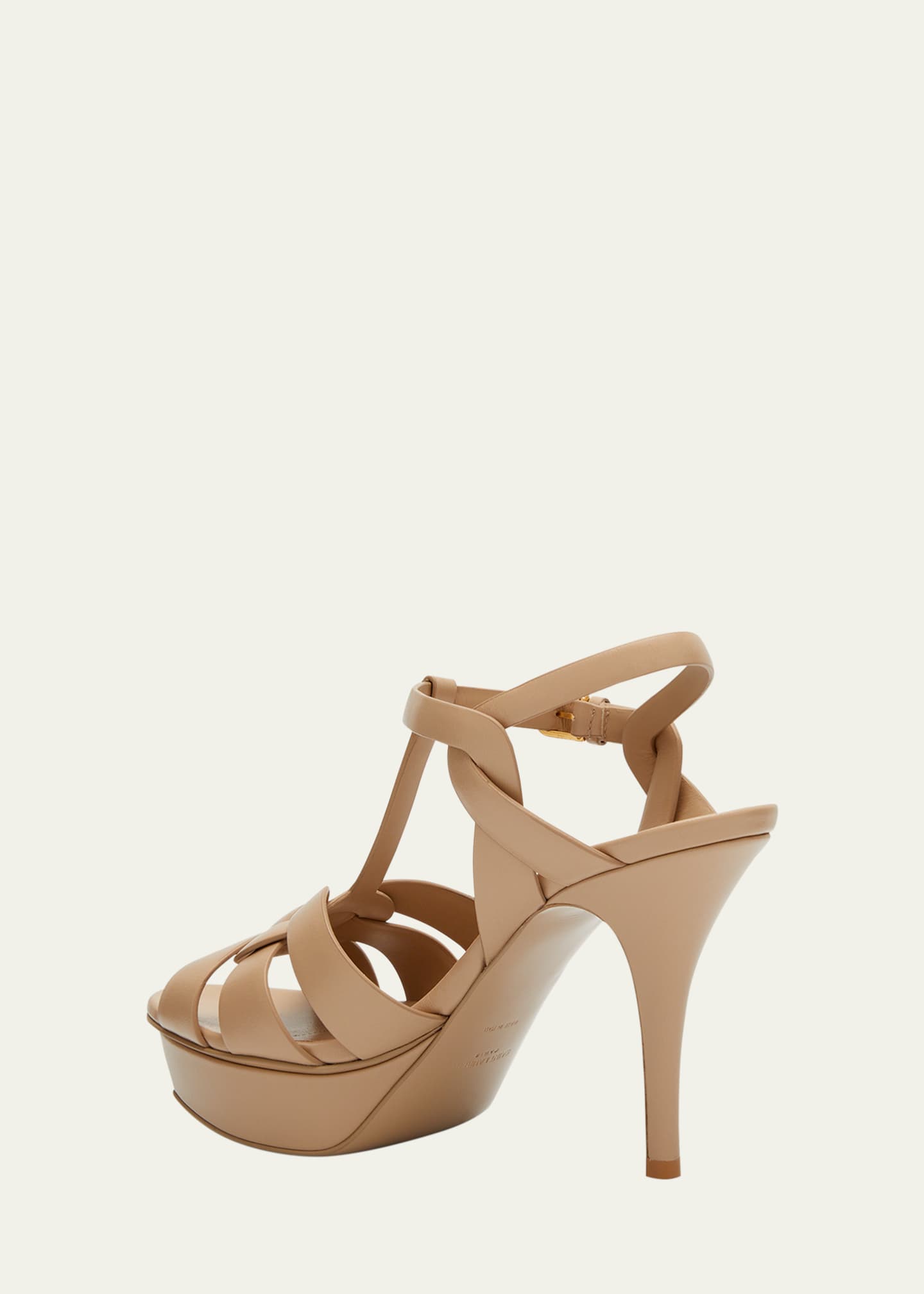 Saint Laurent Tribute Leather T-Strap Platform Sandals Image 3 of 5