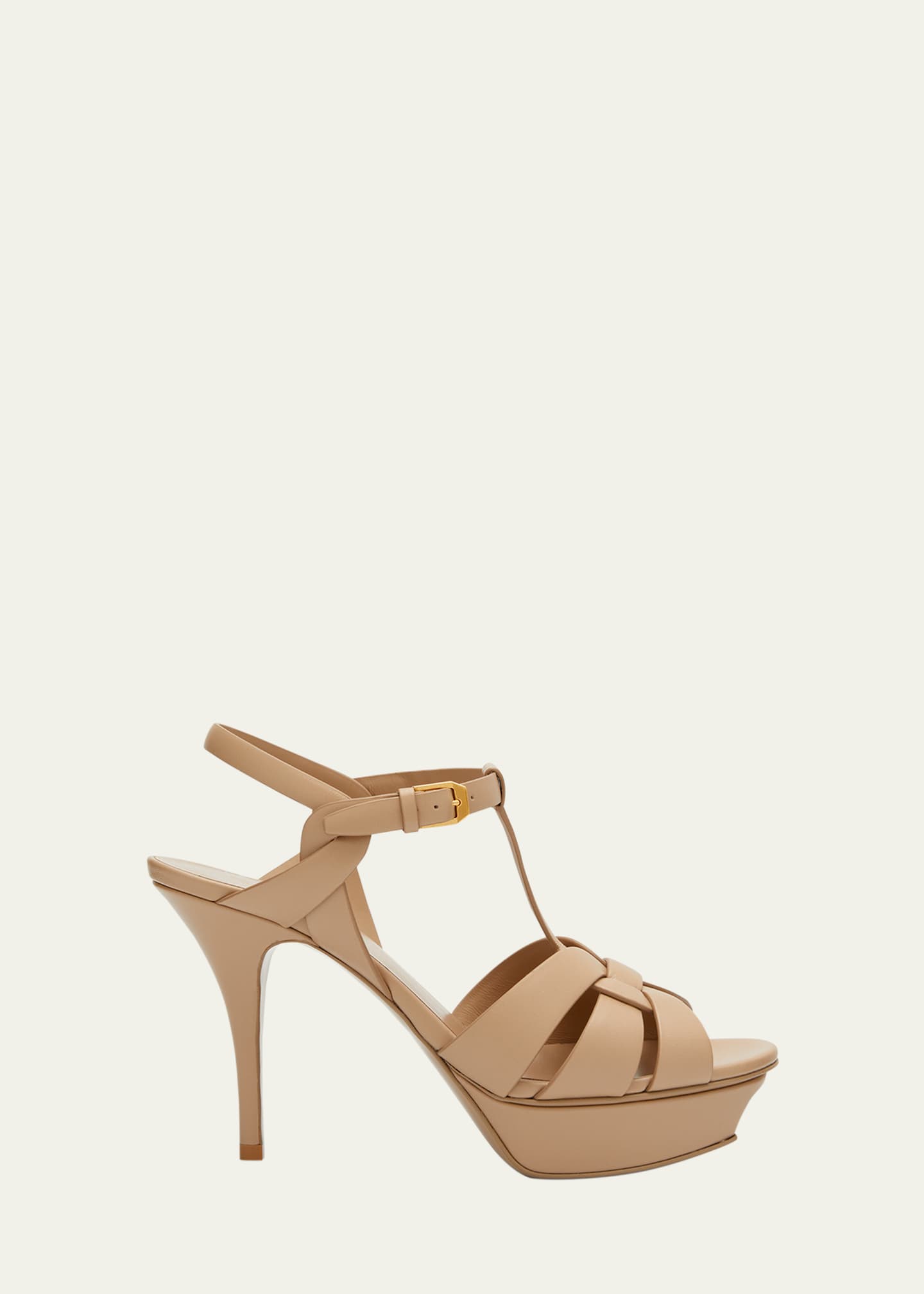 Saint Laurent Tribute Leather T-Strap Platform Sandals Image 1 of 5
