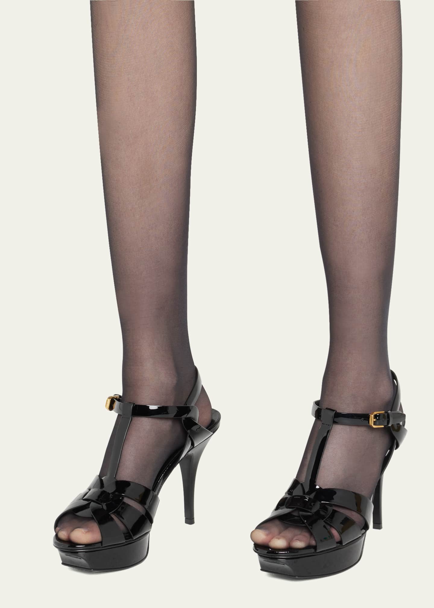 Saint Laurent Tribute Patent T-Strap Platform Sandals Image 2 of 7