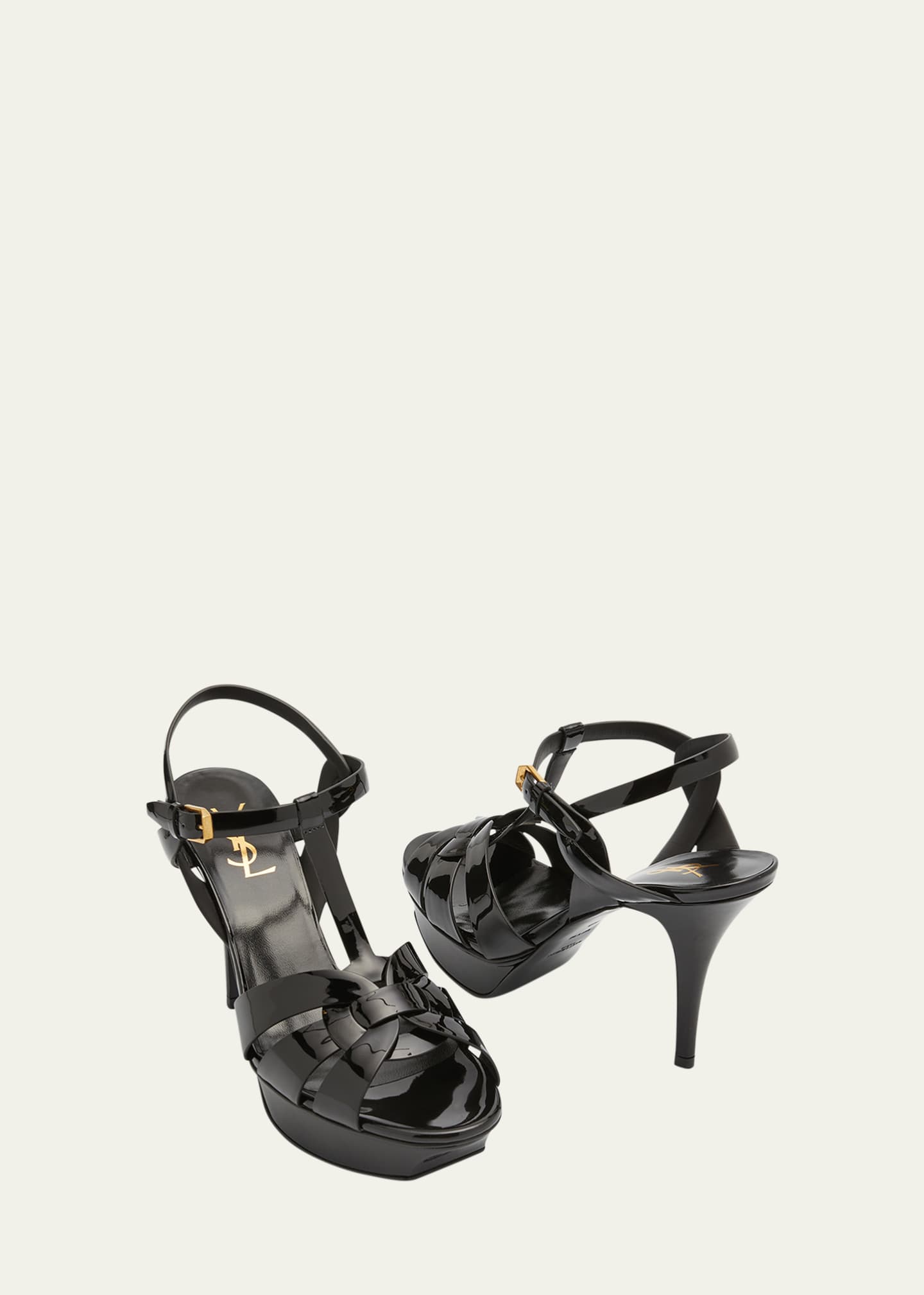 Saint Laurent Tribute Patent T-Strap Platform Sandals Image 7 of 7