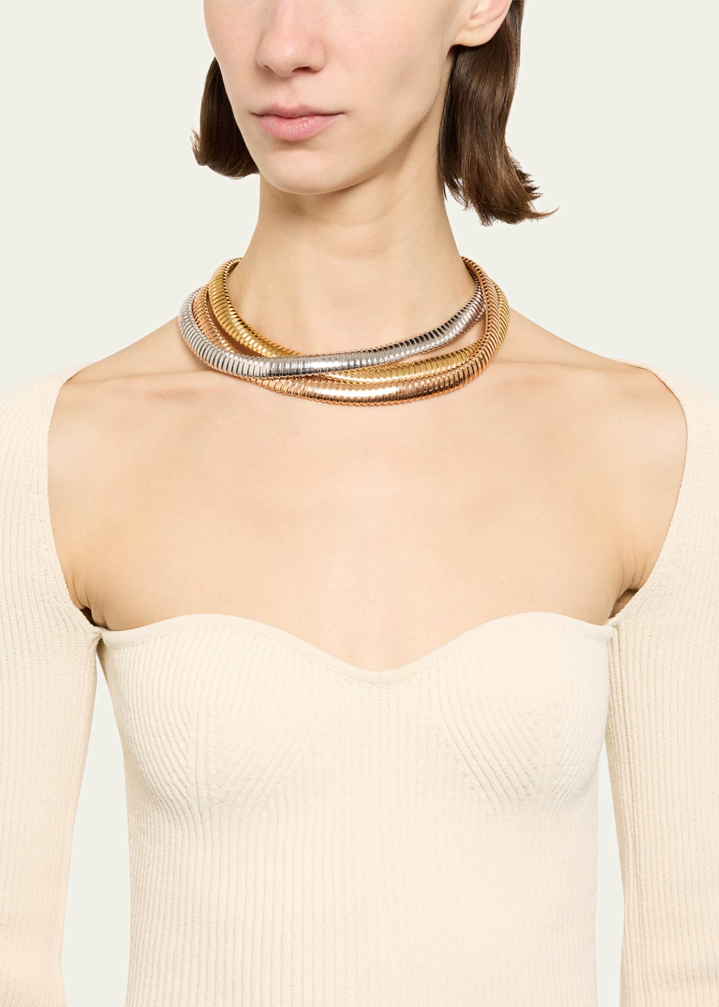 Sidney Garber 18K White, Yellow and Rose Gold Tricolor 3 Band Rolling Necklace, 18"L Image 2 of 4