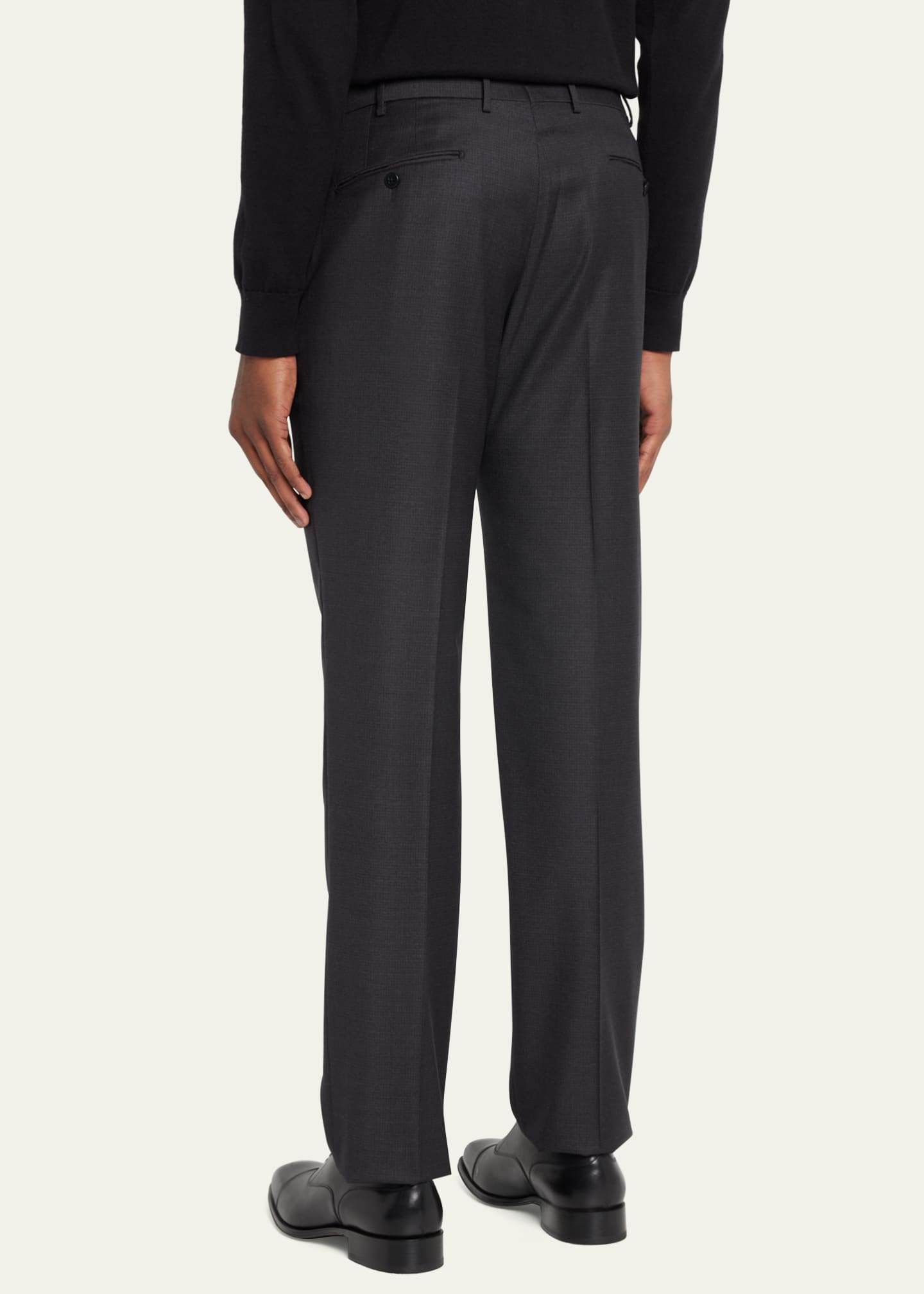 Zanella Men's Micro-Check Stretch Wool Dress Pants - Bergdorf Goodman