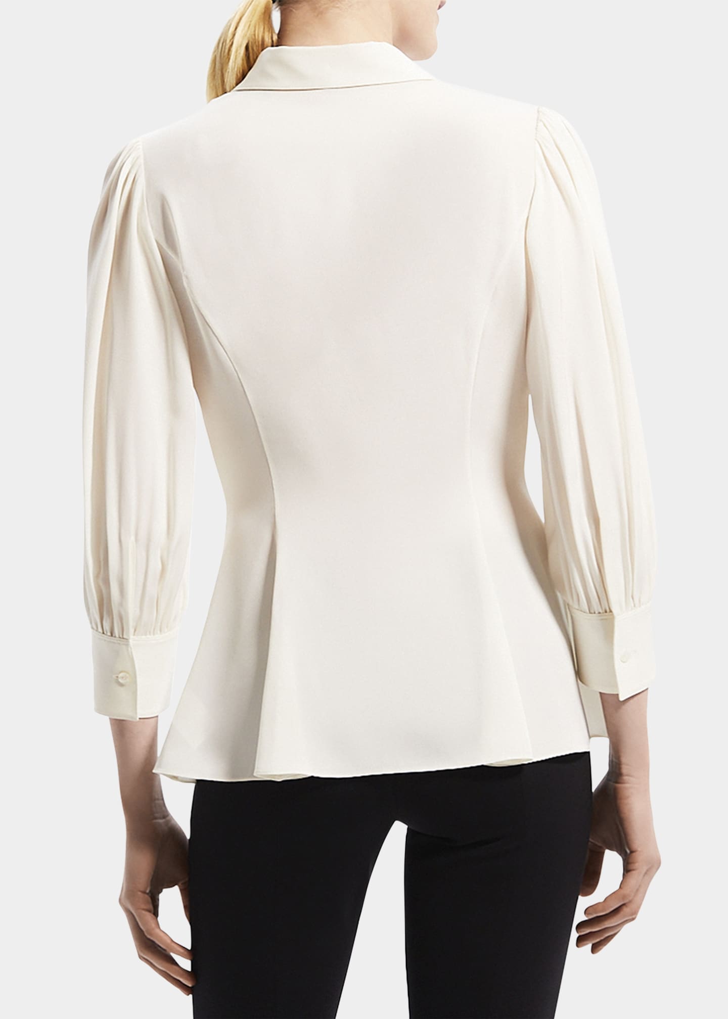 Theory Puff-Sleeve Silk Blouse with Godets - Bergdorf Goodman