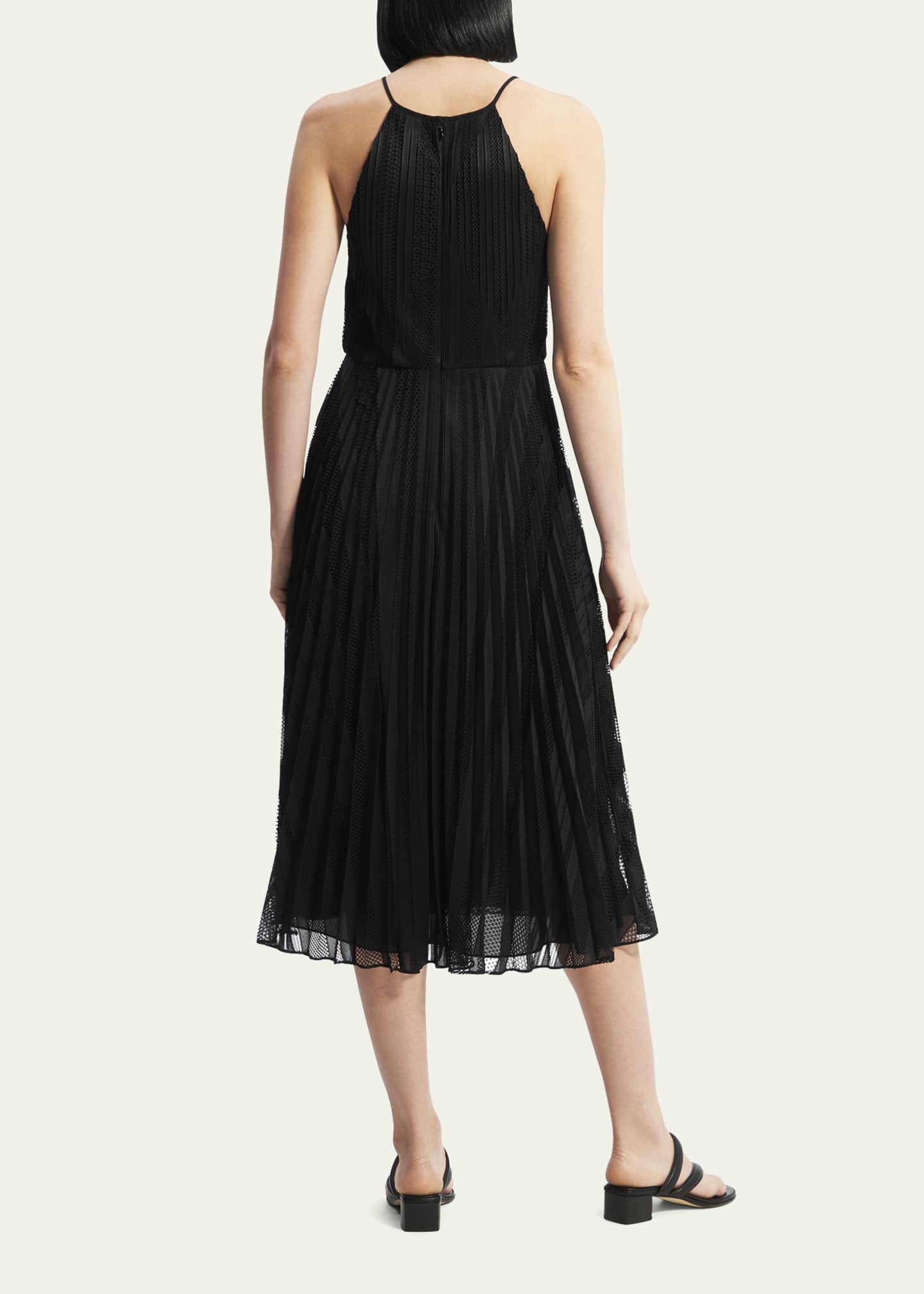 Theory Pleated Lace Halter Midi Dress